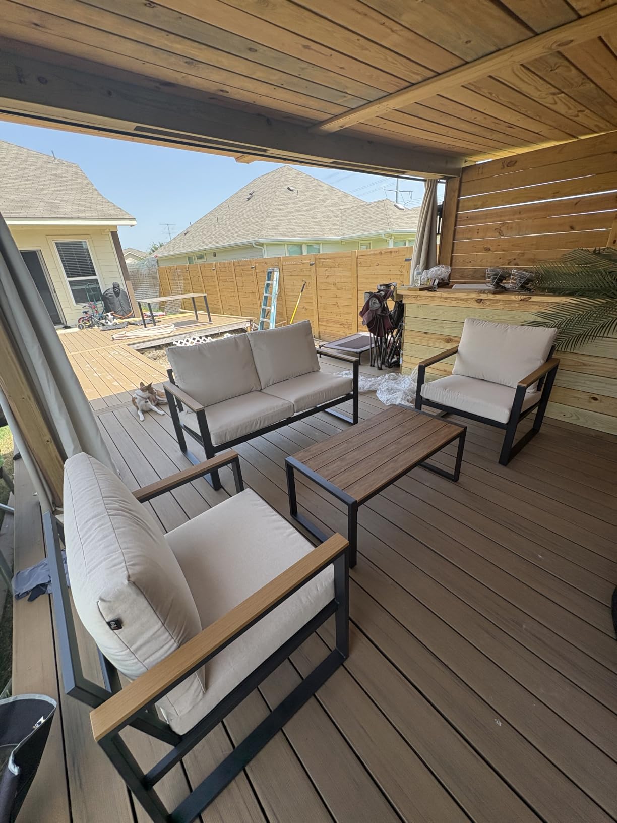 4 Pieces Metal Patio Furniture Set for Outdoor Balcony, Beige | 350LBS,With Coffee Table,Removable Cover,Water-Resistant,Rust-Resistant,Faux Wood Arm,4 Inch Cushion,For Porch Backyard customer photo 2