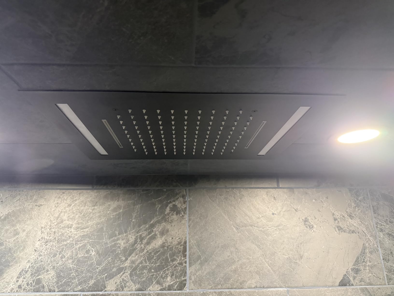 ENGA Dual Rain Shower Head System, 2 In 1 Functions Ceiling Mount 14x20inch LED Shower Head with 6 Inch Shower Head, Rainfall Waterfall Shower Faucet Set, Matte Black customer photo 2