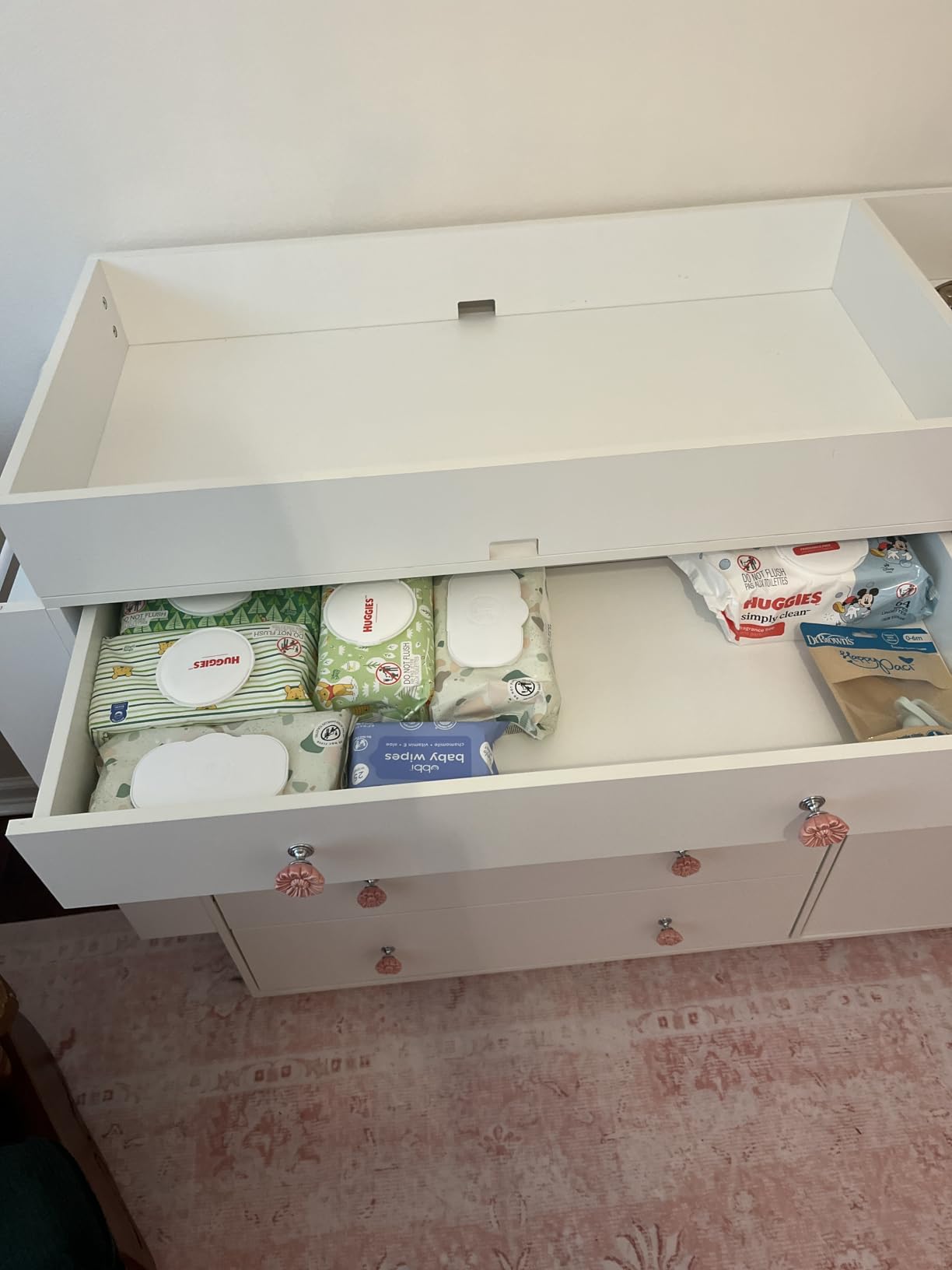 FURNJOYLIFE Nursery Dresser with Baby Changing Table, Modern Diaper Changing Station,Dresser for Nursery with 3 Drawers & Shelves, Storage Crib with Changing Table, White customer photo 1