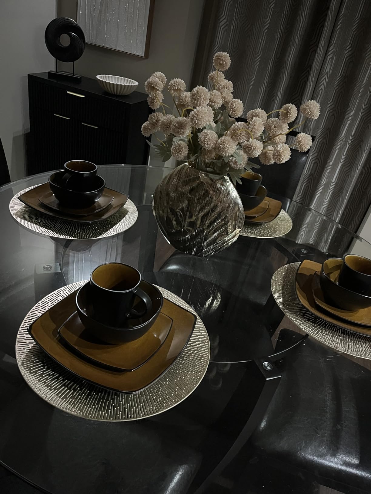 Gibson Elite Pasco 16 Piece (Service for 4) Plates and Bowls Double Bowl Reactive Glaze Dishes Stoneware Ceramic Dinnerware Set - Grey customer photo 1