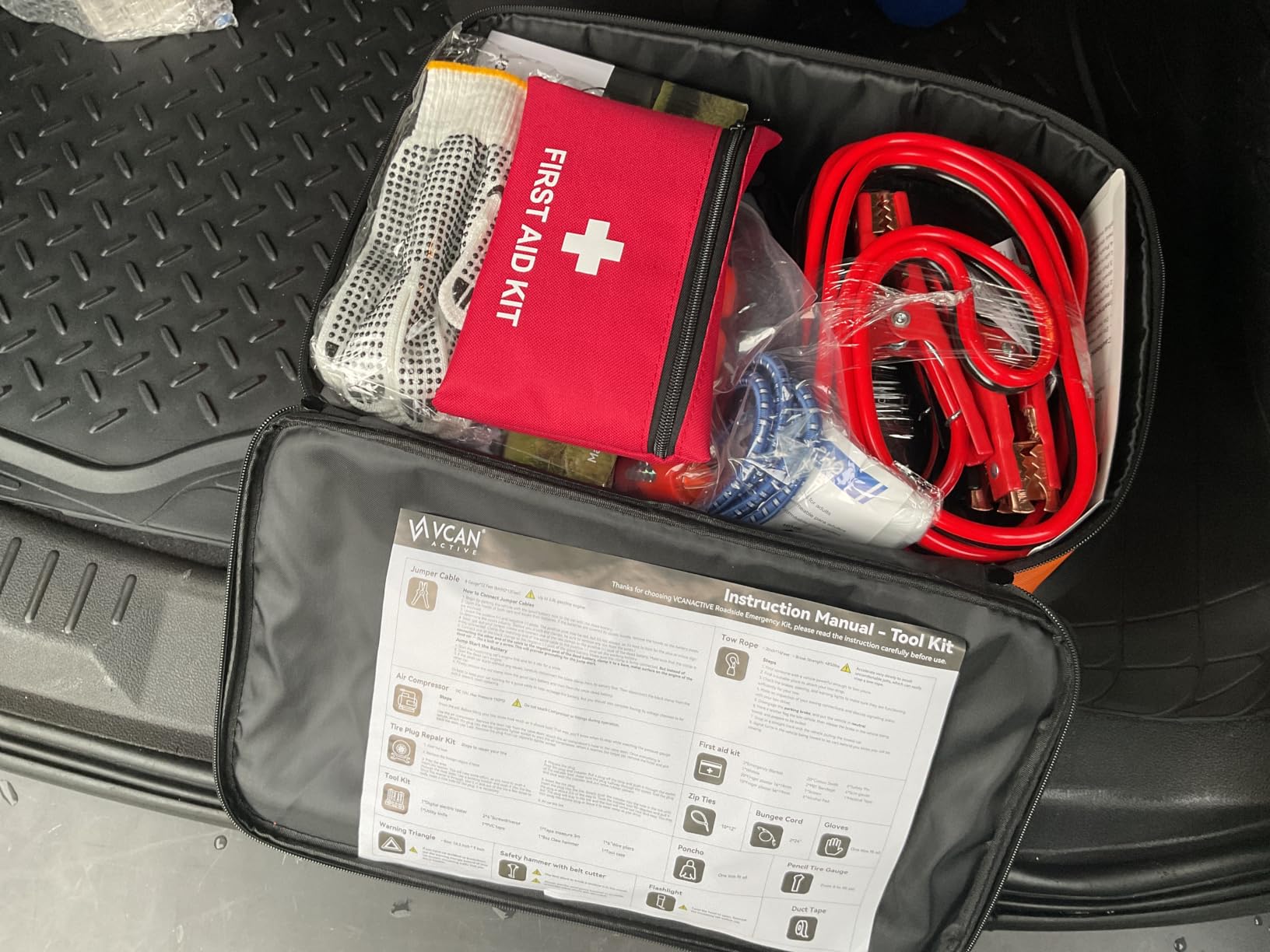 Car Emergency Kit with Portable Air Compressor, First Aid Kit, Jumper Cables, Roadside Safety Emergency Tool Kit for Women, Men, Teen customer photo 1