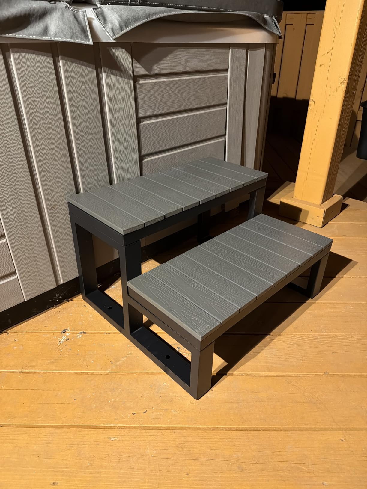 LUE BONA Hot Tub Steps, Outdoor 2-Step Stool with HDPS Treads and Aluminum Frame, Non-Slip Multi Purpose Stairs for Straight Sided Spa, Swimming Pool, Porch, RV, Deck, Kitchen for Adults, Dark Grey customer photo 1