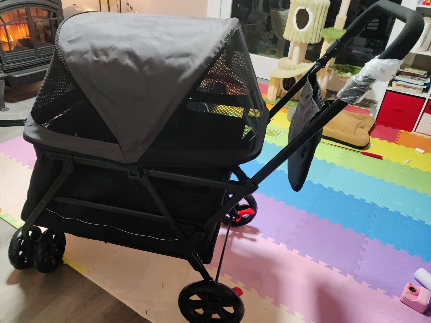 Giantex Dog Stroller with Low Entry & Ramp Access, Cat Stroller with Lockable & Shock-Absorbing All-Terrain Wheels, Folding Pet Travel Wagon for Small Medium Senior Dogs, Black customer photo 1