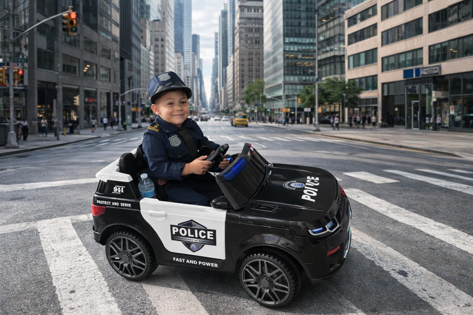 Kids Ride On Police Car 12V Battery Powered Electric Ride-on Vehicle, Flashing Lights w/Parent Remote, Siren, Music, Megaphone, Smooth Start, Suspension, Black customer photo 1
