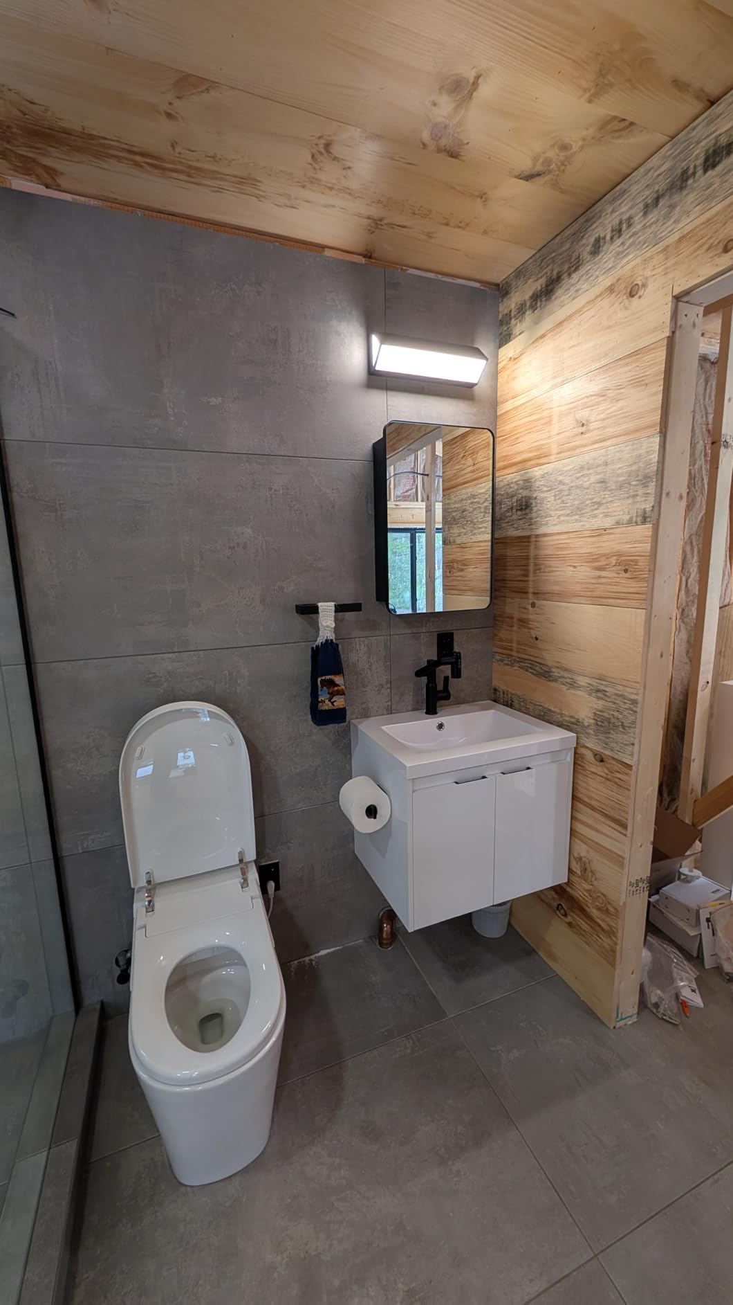 20x26 Black Medicine Cabinet with Mirror, Recessed & Surface Mount | Bathroom mirror with storage: 6 independently adjustable shelves fit tall bottles; soft-close hinges; rustproof aluminum customer photo 2