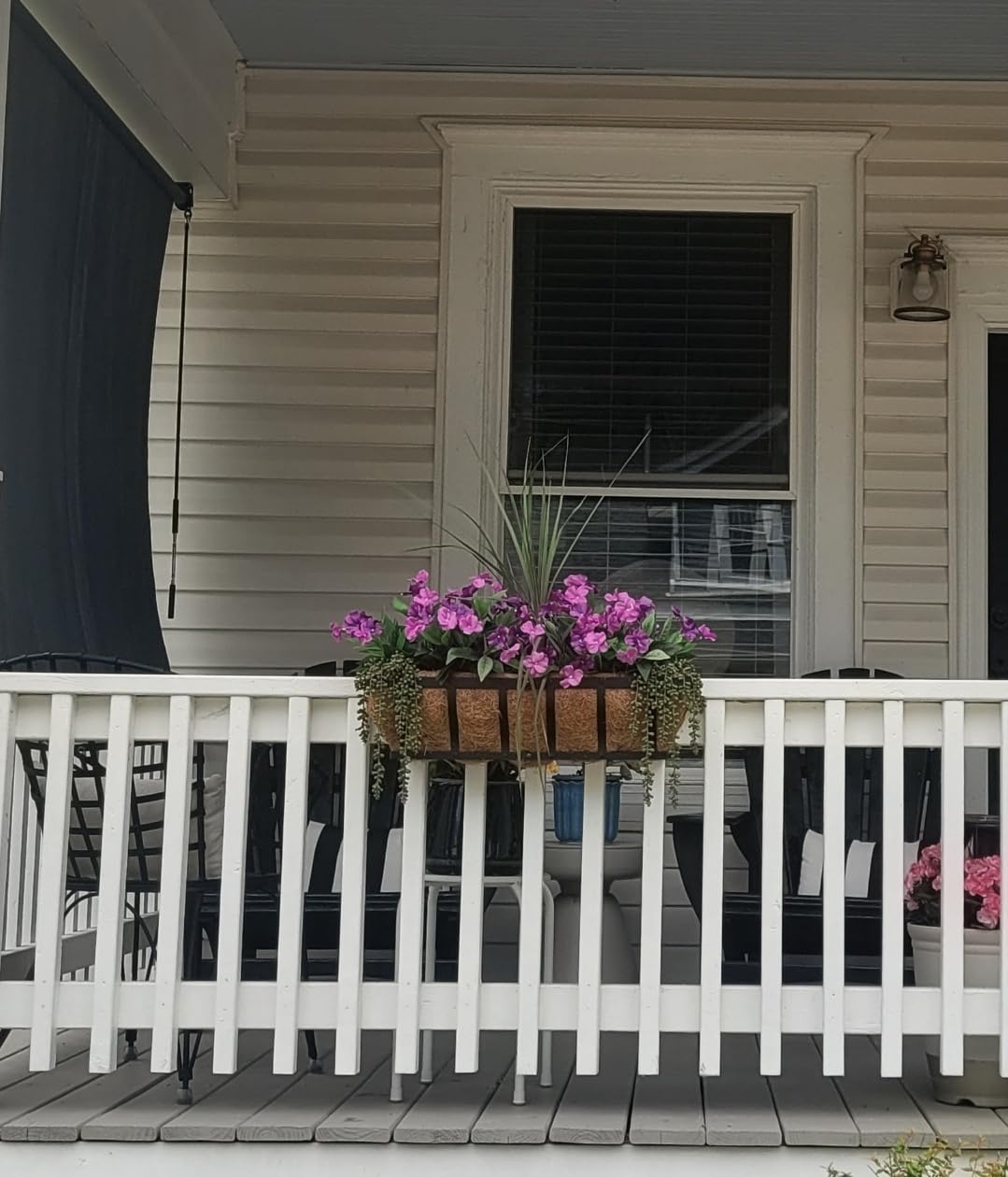 VOXOR Railing Planter Boxes, Heavy Duty Window Box Planters, Adjustable Balcony Planters for Railing Hanging, with Coco Liner for Deck, Porch, and Patio Gardening (2 Pack, 24 Inch) customer photo 2