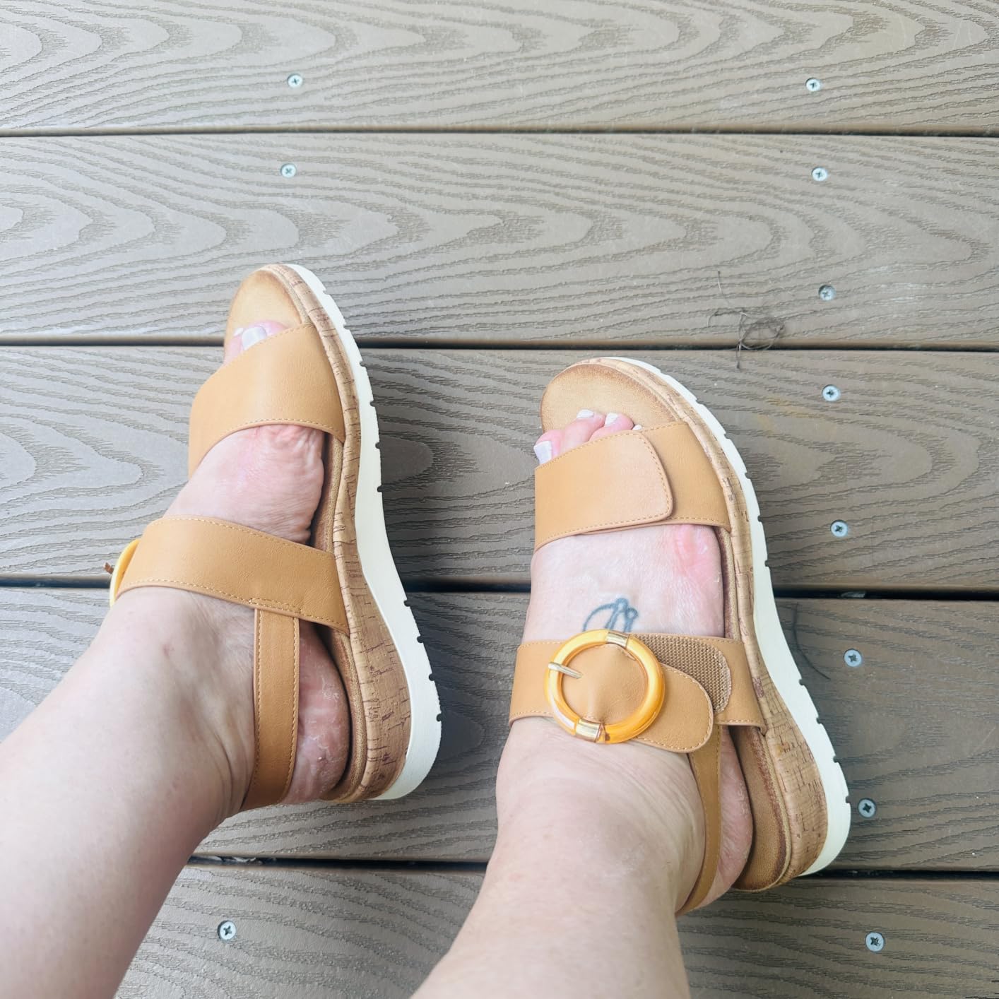UBFEN Womens Low Wedge Walking Sandals with Arch Support | Comfortable Cushion Insole, Lightweight, Open Toe, Adjustable Straps, Dressy Sandal, Everyday, Vacation customer photo 1