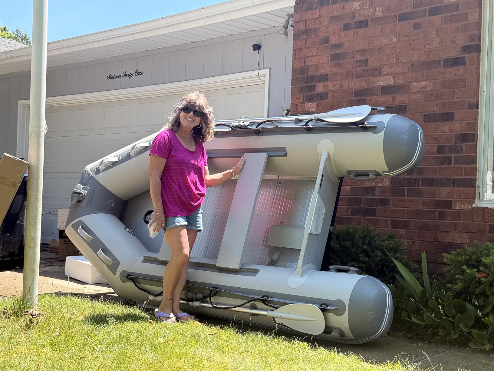 USCG Approved Inflatable Dinghy Boat, 8.2/10/10.8FT Dinghy for 2-5 Persons | Heavy-Duty 1100D PVC Fishing Boat with 5HP 10HP 15HP Outboard, Aluminum Floor & Oars, Wooden Bench Seats for Adults customer photo 2