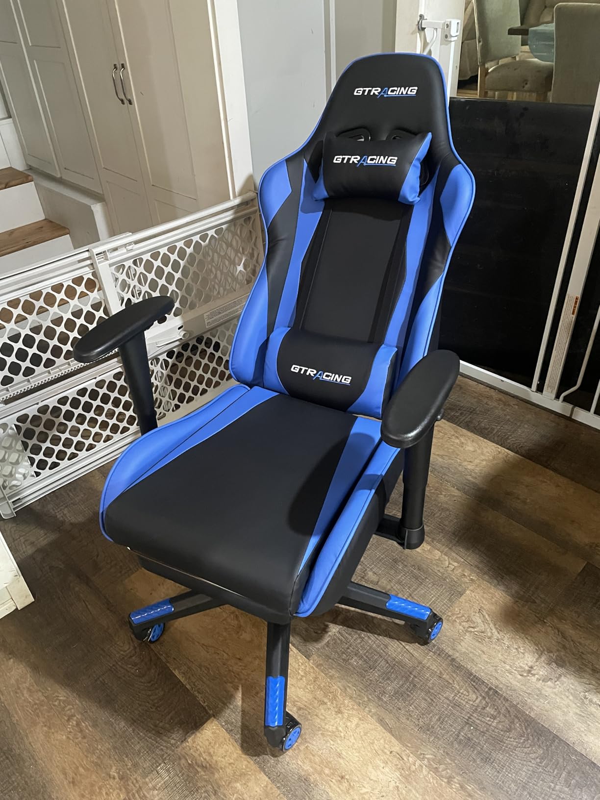 GTPLAYER Gaming Chair with Footrest, Ergonomic Computer Game Desk Chair, Reclining Gamer Chair Seat Height Adjustment, Swivel Rocker with Headrest and Lumbar (Blue) customer photo 2
