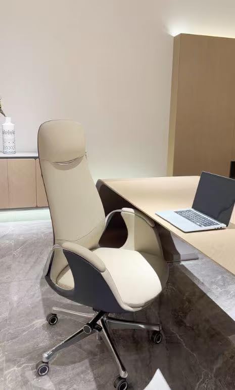 TOMU Top Grain Genuine Leather Executive Office Chair Brown, Luxury Office Chair with Aluminum Sturdy Base, High Back Ergonomic Boss Chair for Long Hours, Reclining and Rolling smoothly, (Brown) customer photo 1