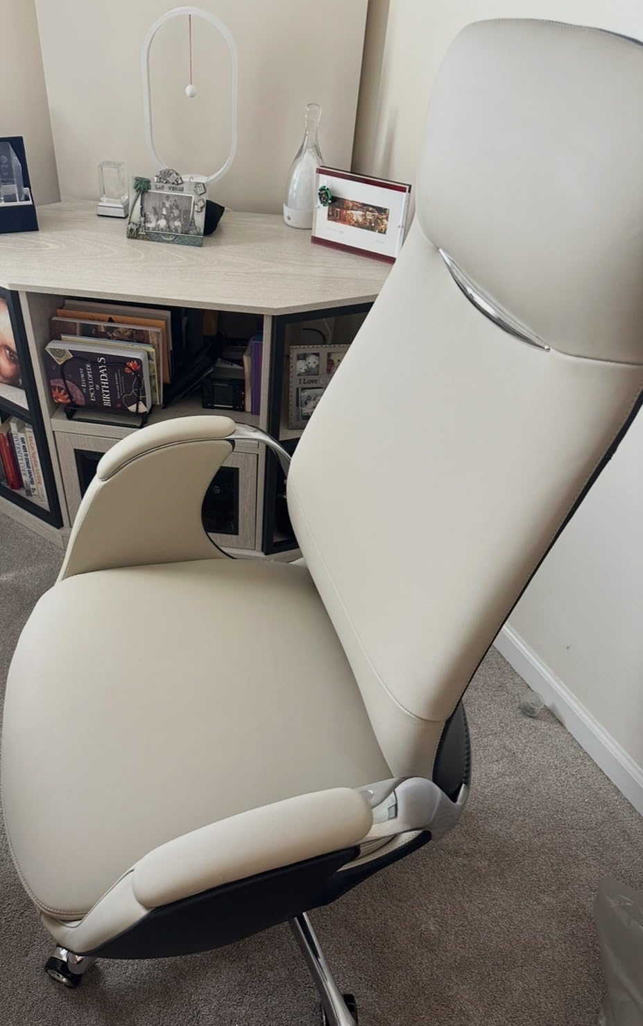 TOMU Top Grain Genuine Leather Executive Office Chair Brown, Luxury Office Chair with Aluminum Sturdy Base, High Back Ergonomic Boss Chair for Long Hours, Reclining and Rolling smoothly, (Brown) customer photo 2