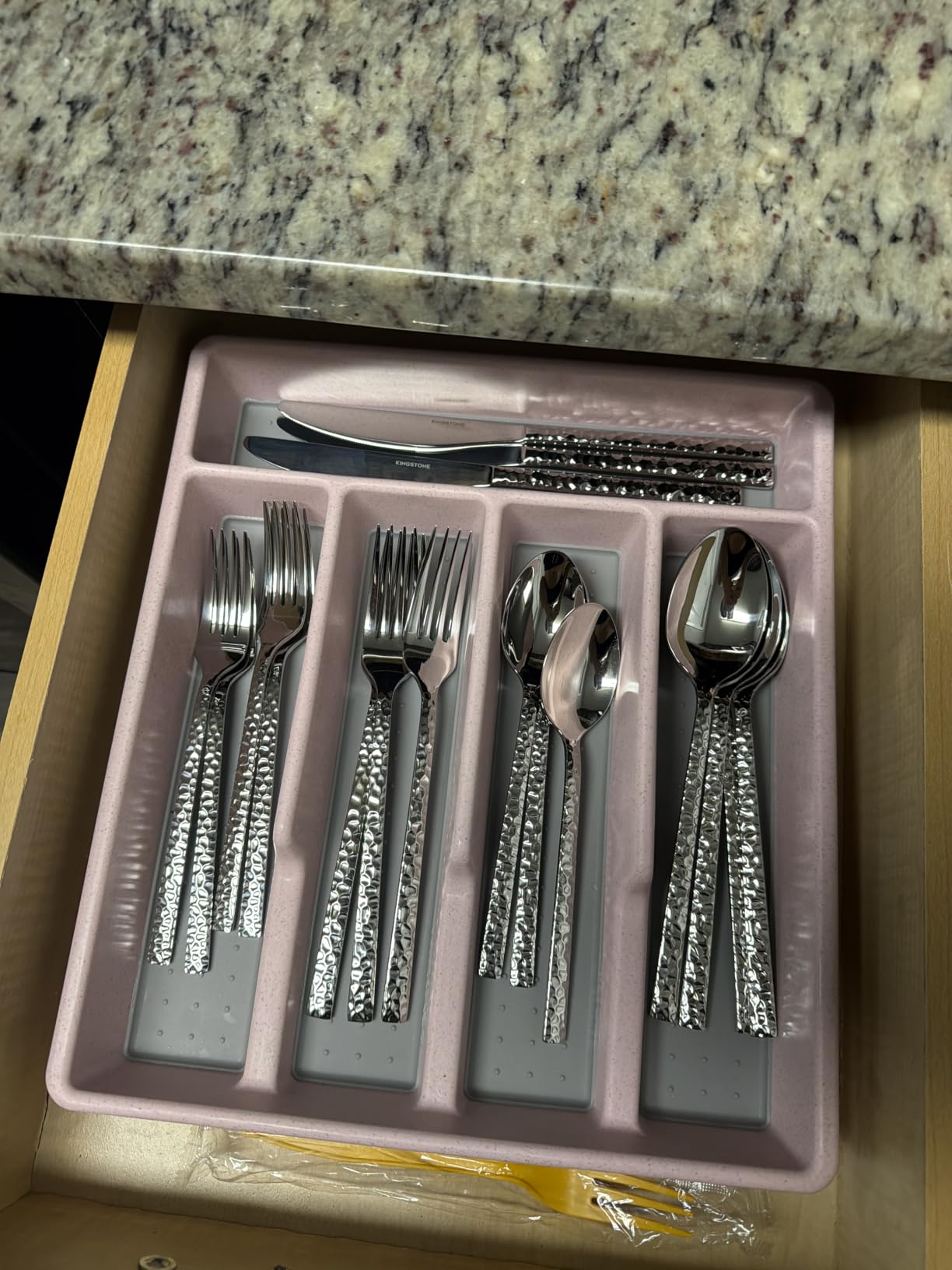 60 Piece Hammered Silverware Set, 18/10 Stainless Steel Flatware Set for 12 | KINGSTONE Mirror Polished Knives Forks Spoons Utensils, Cutlery Set for Home, Party, Wedding, Housewarming, Dishwasher Safe customer photo 1