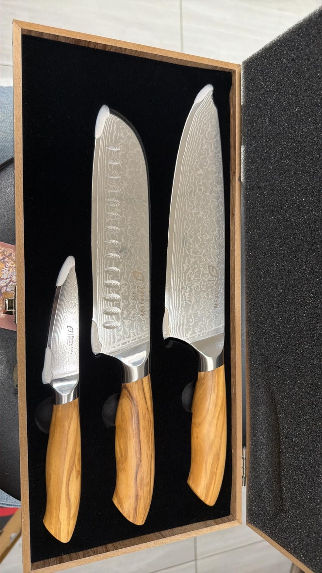 Damascus Chef Knife in Japanese Steel, 67-Layers Damascus Kitchen Knife with Wooden Gift Box and Original Olive Wood Handle, Cooking Knives for Home Kitchen Gift Idea customer photo 1