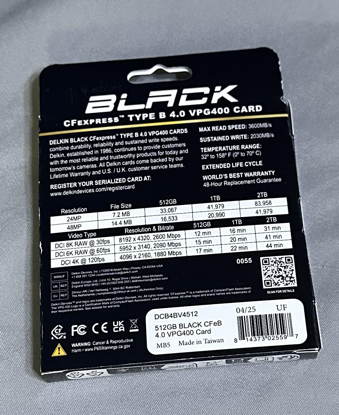 Delkin Devices Black 512GB CFexpress Type B 4.0 VPG400 Memory Card - High-Speed Performance for Professional Photography & Videography | Up to 3600/3200MB/s, Rugged, 48-Hr Replacement customer photo 1
