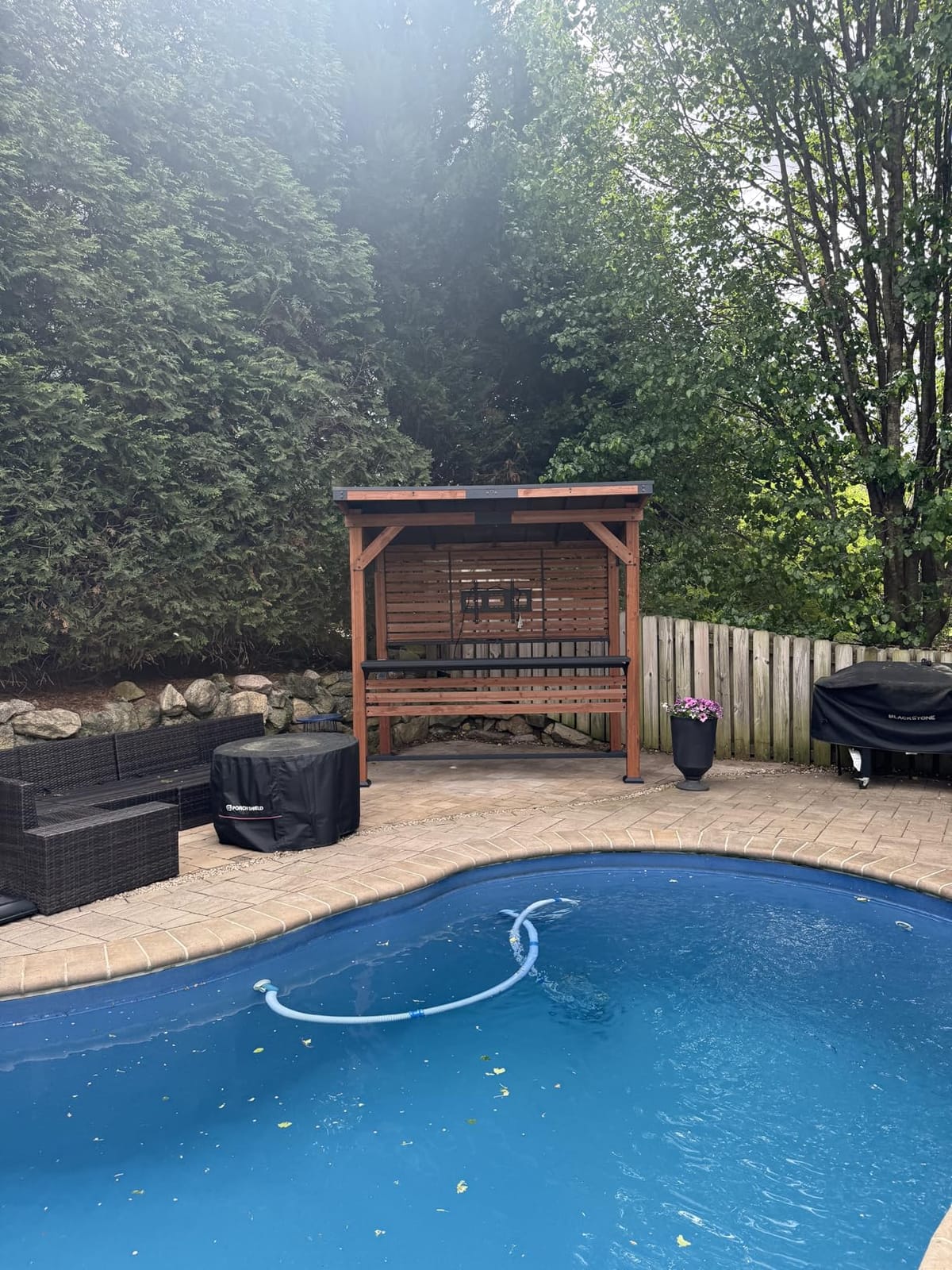 Modern Shade Outdoor Bar Gazebo with USB Charging Power Strip & TV Mount | Patio Bar with Shelves & Paper Towel Holder, Wood Grill Gazebo with Bottle Opener, Galvanized Steel Sloped Roof for Patio customer photo 2