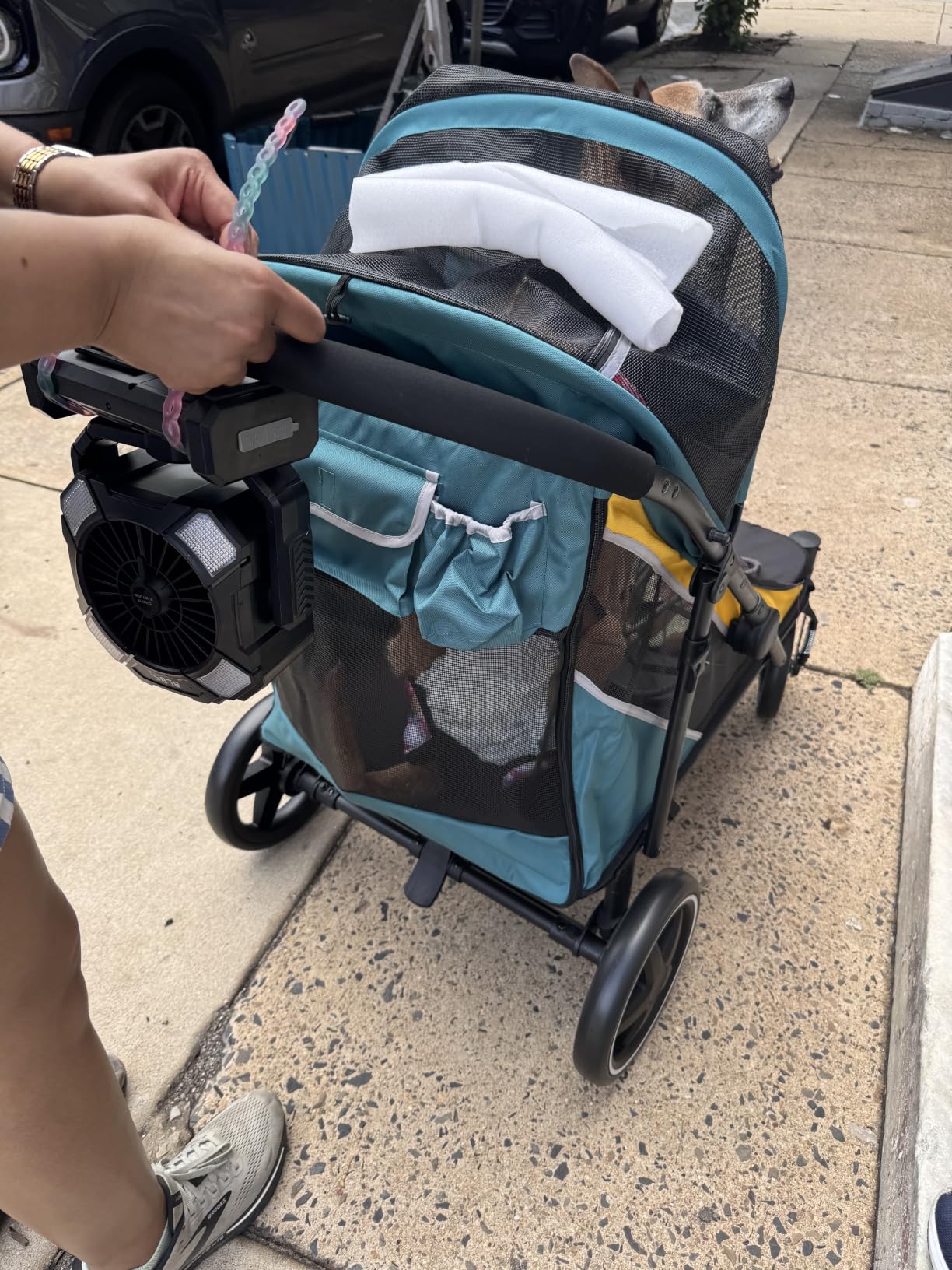 Petbobi Dog Stroller for Large Medium Dogs up to 80 lbs, Dual Entry | One-Hand Fold, One-Foot Brake, All Terrain 360 Swivel Front Wheel, Heavy Duty Air Mesh Wagon, Low Step-In for Senior Pets customer photo 2