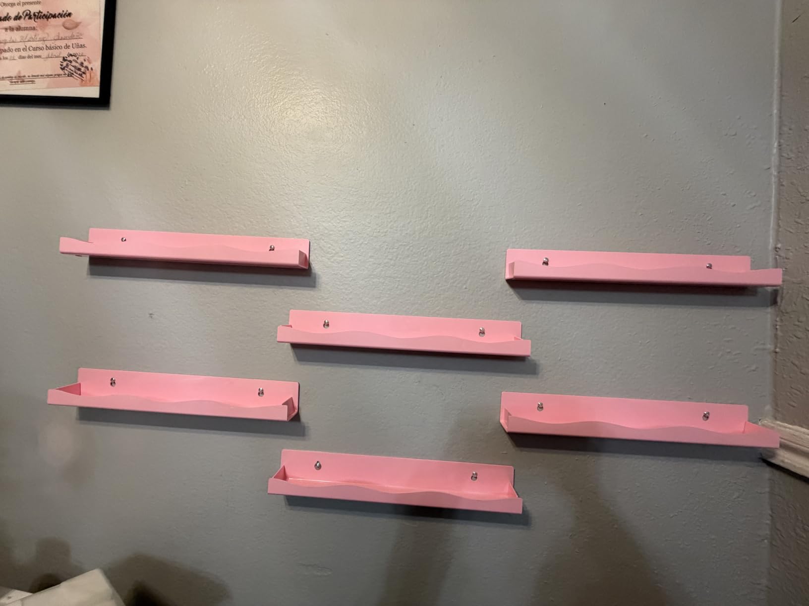 6 Pack Nail Polish Wall Mounted Shelf, 15 Inch Nail Polish Floating Shelves for 66-90 Bottles Multi-Purpose, Ideal Gift, Great Display for Salons Retailers, Pink customer photo 1
