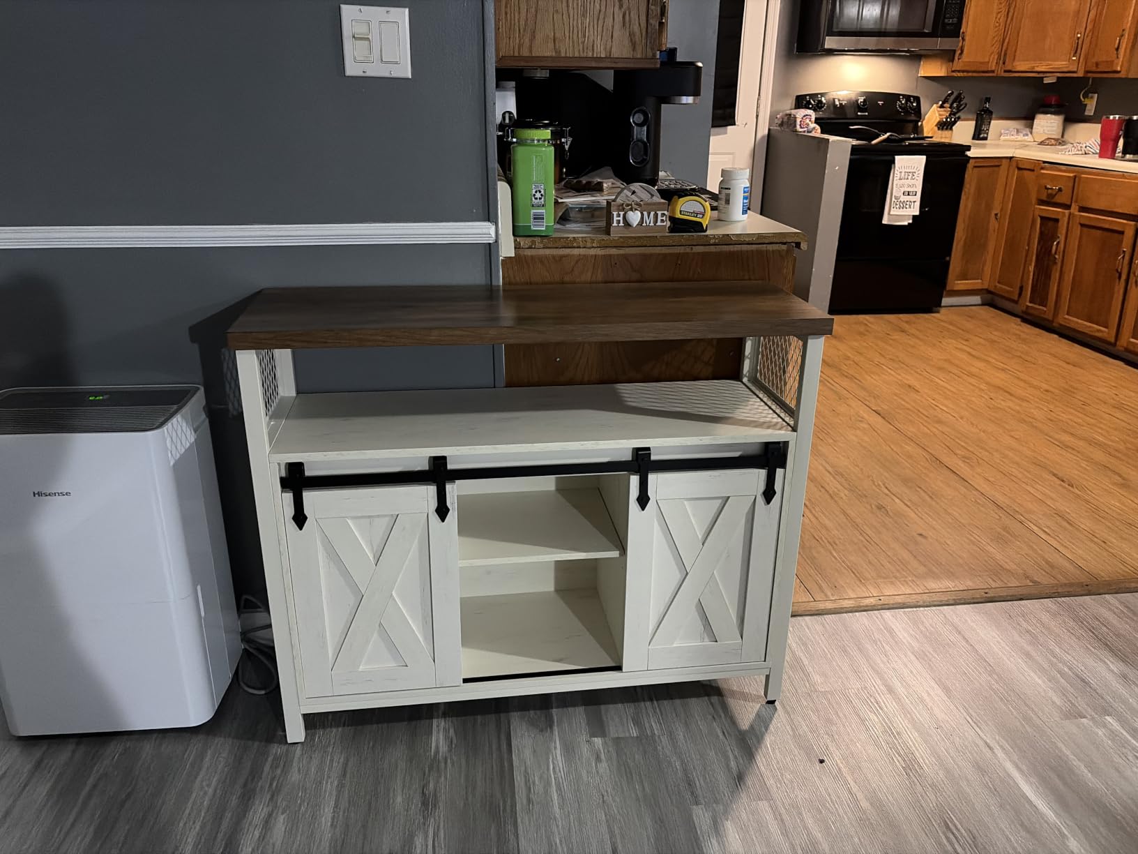 VASAGLE Buffet Cabinet, Coffee Bar with 2 Sliding Barn Doors | Sideboard Storage Cabinet, Adjustable Shelves, 13 x 39.4 x 31.5 Inches, Rustic White, DAXTON Collection ULSC092W01S customer photo 2