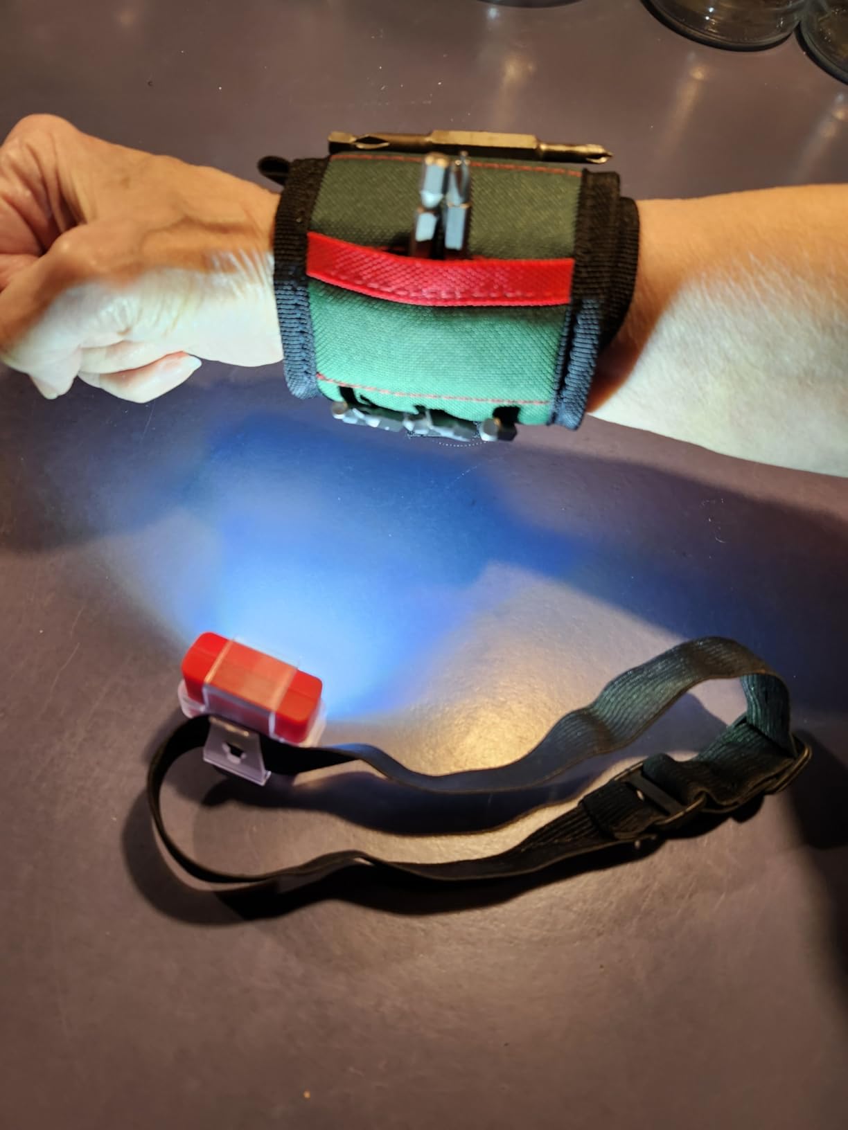UUP Magnetic Wristband with LED Light Tool Belt Gifts for Men Mechanic | Oxford Tool Belt with 15 Powerful Magnets, Heavy Duty Magnetic Wrist Band, Adjustable Wrist Magnetic Screw Holder customer photo 2