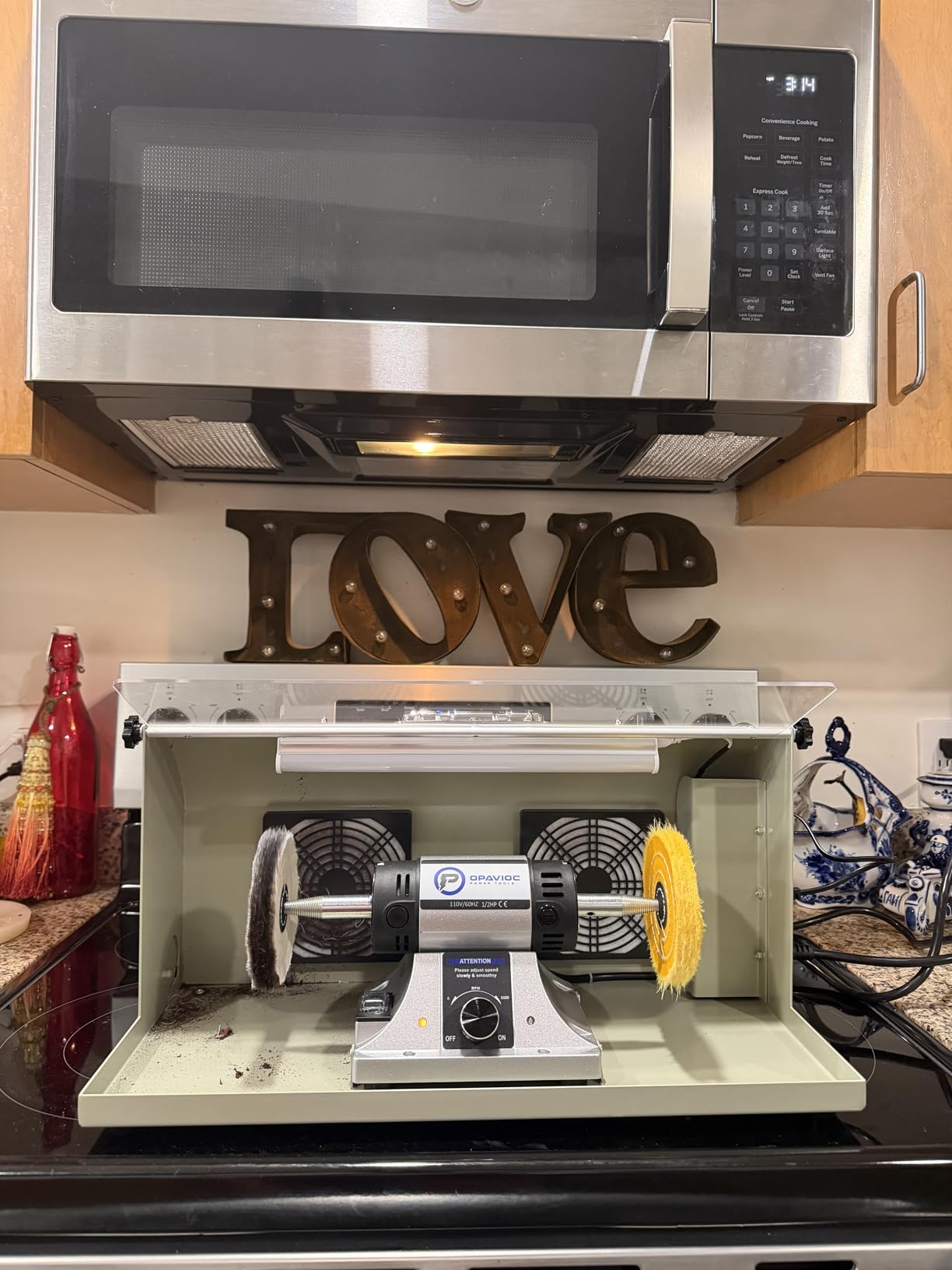 Jewelry Polisher - Adjustable Variable Speed Bench Buffer Polishing & Buffing Machine, Dental Buffer & Lathe - With Dust Collector Hood, Working Light & Filter for Jewelry, Silver and Metal Polishing customer photo 2