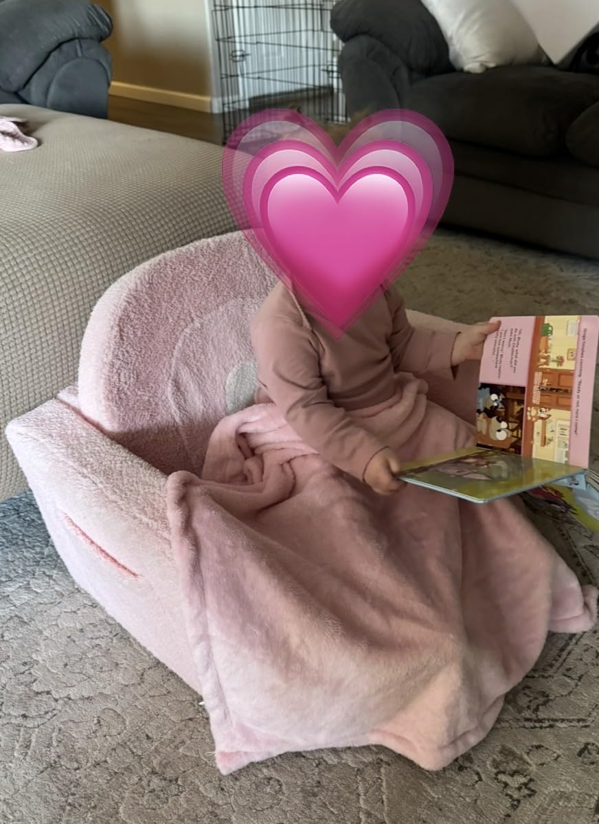 Foryoomi Kids Couch, 2-in-1 Soft Toddler Couch Fold Out with Blanket, Comfy Toddler Chair (Medium Pink Rainbow) customer photo 1