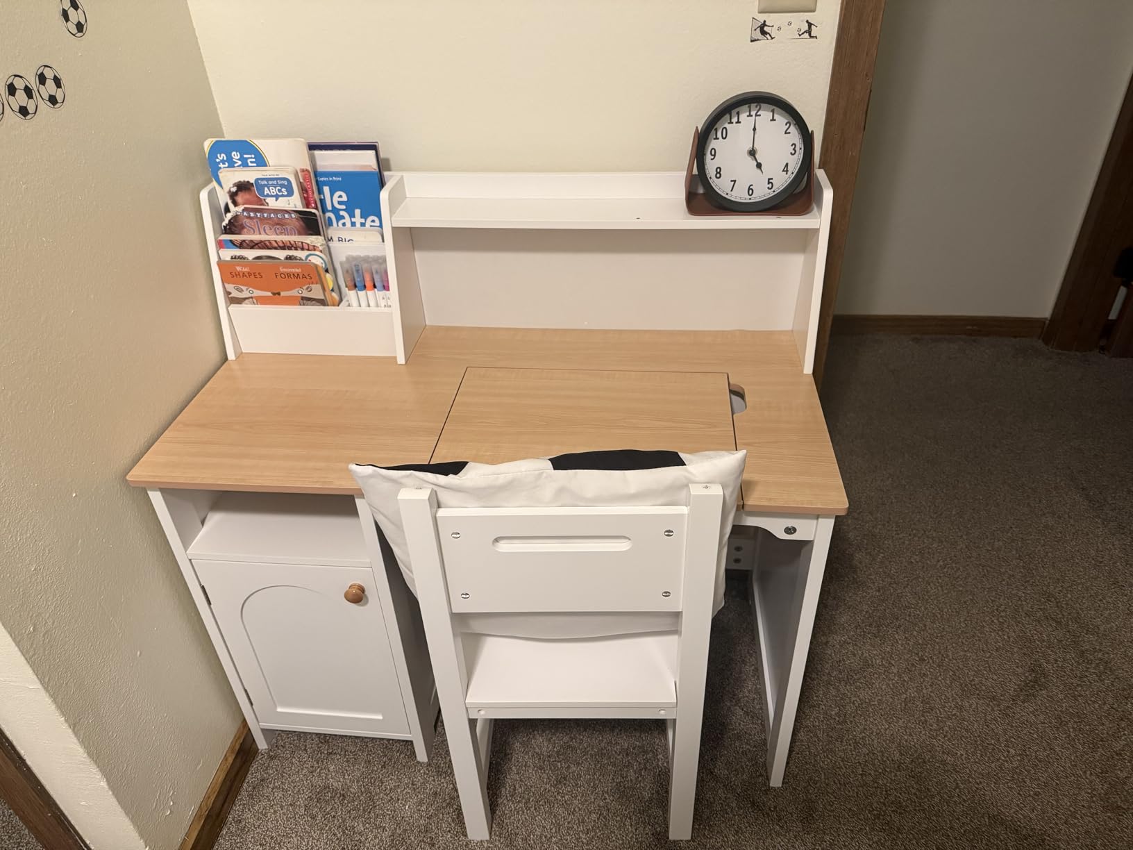 Treocho Kids Study Desk and Chair Set with Tiltable Desktop for 3-8 Years | Wooden Children Study Table With Storage Cabinet and Hutch, Student Writing Desks Bedroom, Home School, White customer photo 2
