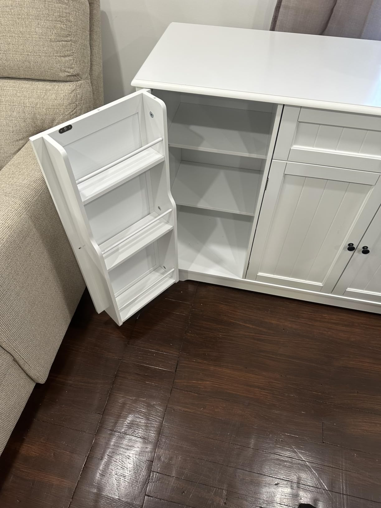 Gizoon Kitchen Coffee Bar Cabinet with Storage, White and Rustic | Kitchen Sideboard Buffet Cabinet with Drawers, Short Pantry with Door and Shelves for Bathroom and Living Room customer photo 1