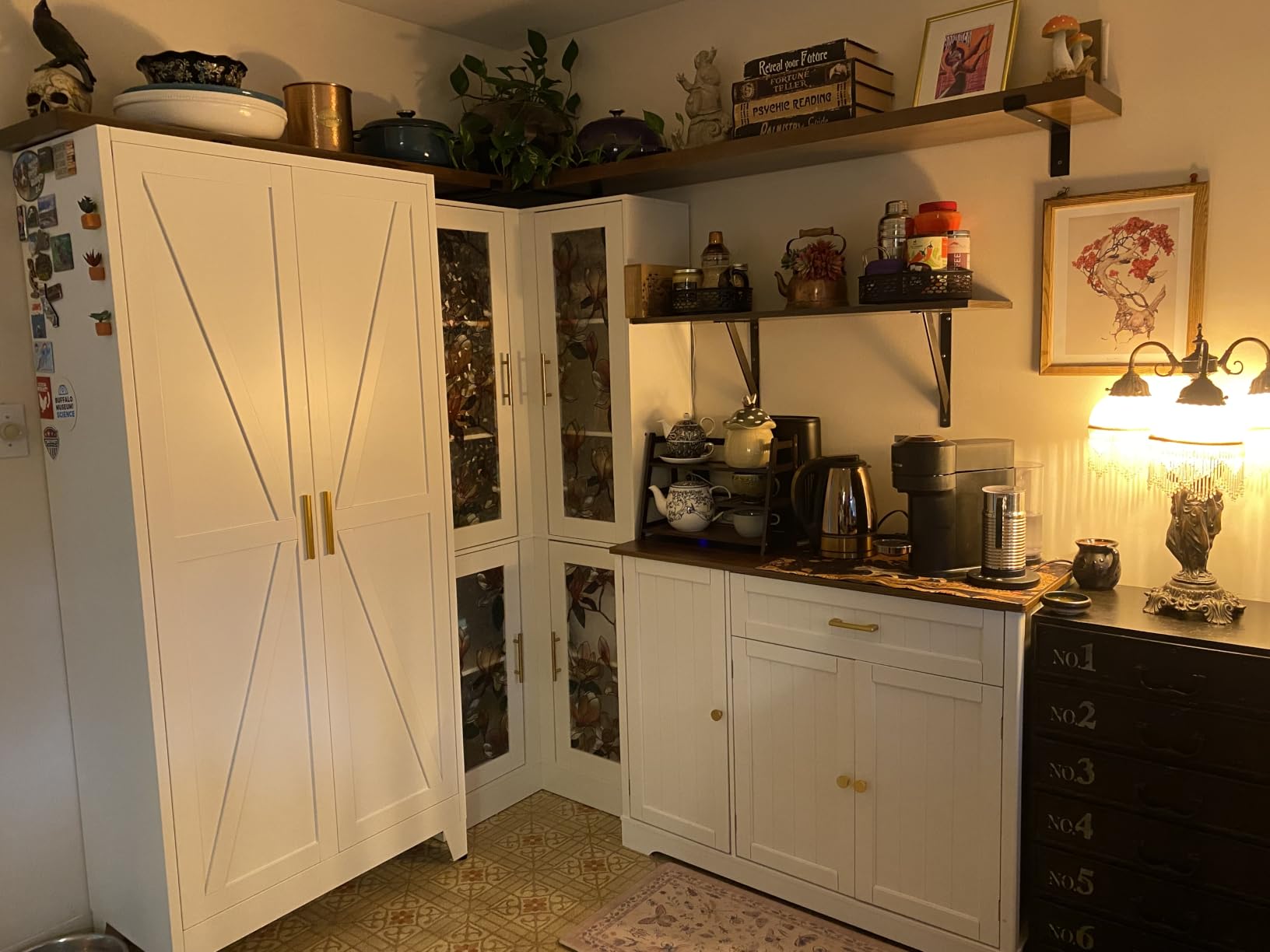 Gizoon Kitchen Coffee Bar Cabinet with Storage, White and Rustic | Kitchen Sideboard Buffet Cabinet with Drawers, Short Pantry with Door and Shelves for Bathroom and Living Room customer photo 2