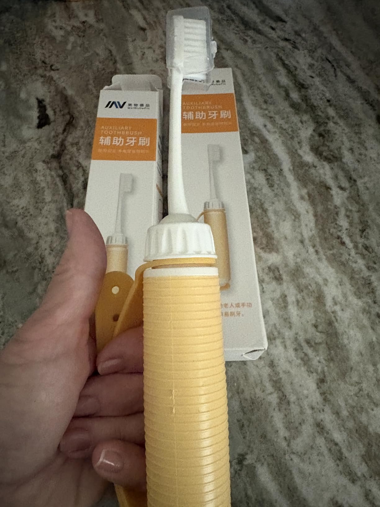 Adaptive Toothbrush for Elderly, Toothbrush for Handicapped Adults, Adaptive Fat Handled Toothbrush for People with Special Needs, Cerebral Palsy, The Disabled (Yellow/2 Pieces) customer photo 1