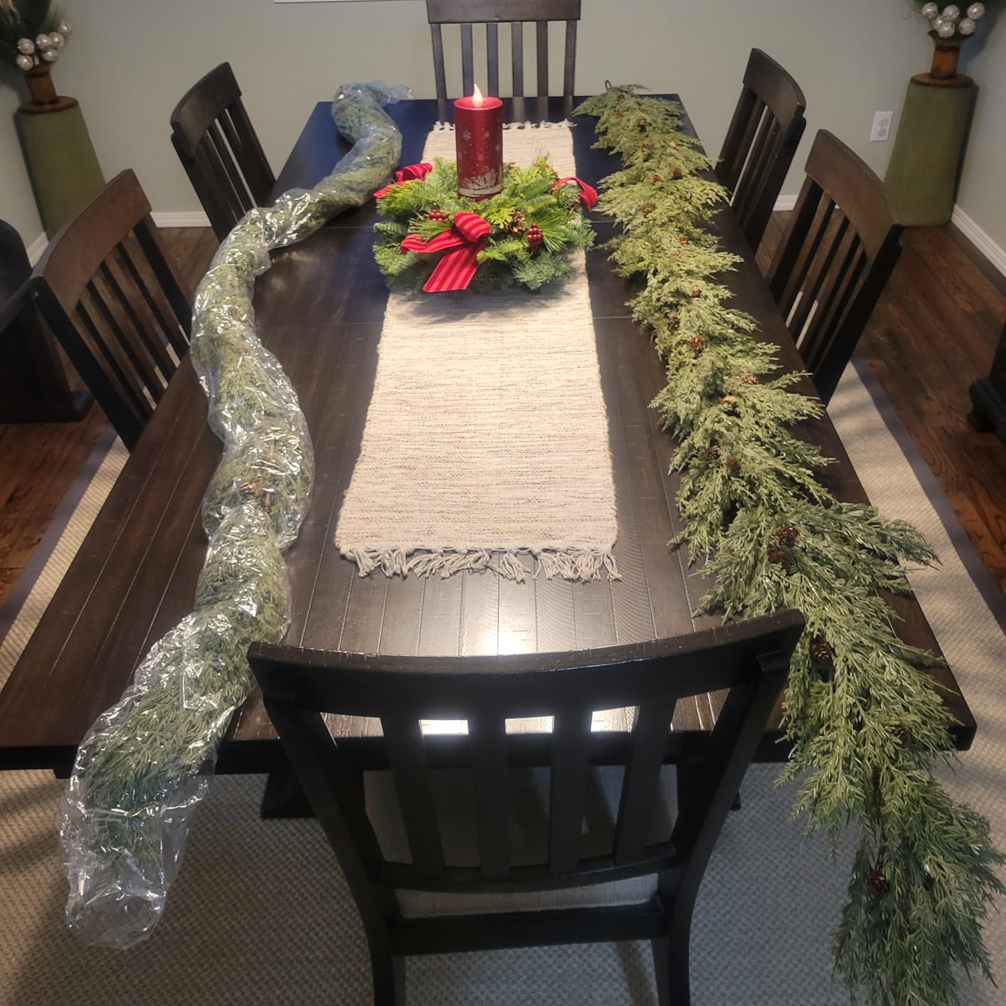WBHome 2pcs Real Touch Cypress Cedar & Pine Cone Evergreen Garland for Christmas Holiday Seasonal Outdoor/Indoor Home Decor, 9FT Long customer photo 2