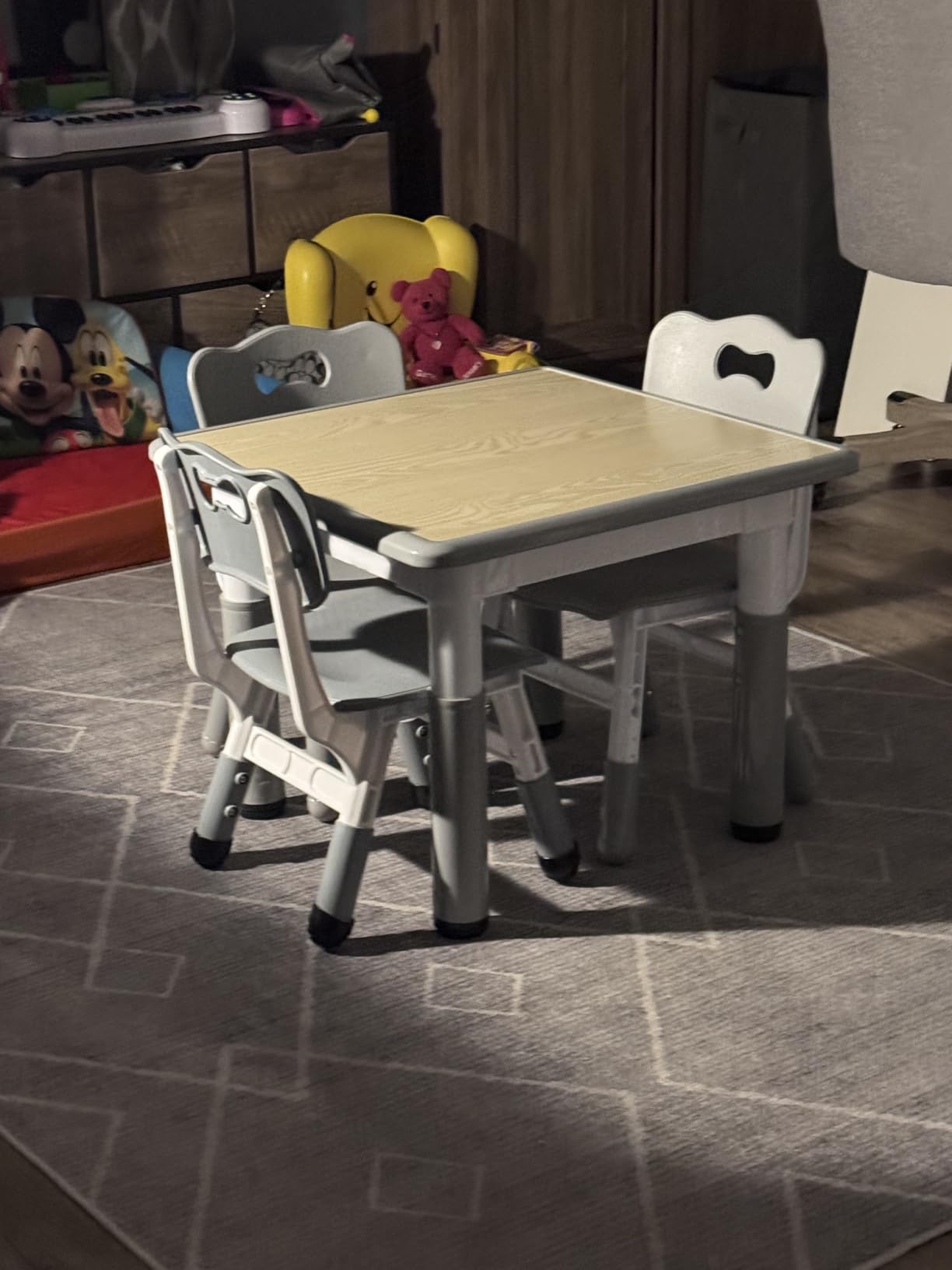 Pterying Wood Toddler Table and Chair Set, Kids Activity Desk, White Gray | 3-in-1 Desk with Reversible Paintable Tabletop, 2 Under-Seat Storage Drawers, for Crafts, Arts, Drawing, Learning customer photo 1