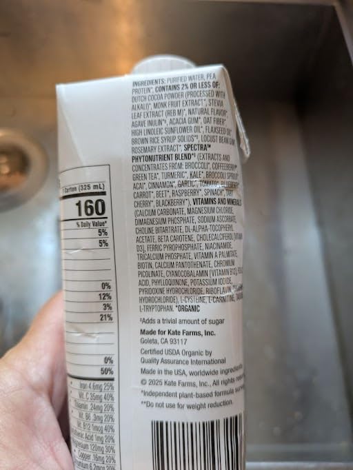 KATE FARMS Organic High Protein Chocolate Shake, 25g Protein, 12 Pack | High-protein organic shake with 25g protein, 6g fiber, 27 vitamins & minerals, 0g sugar customer photo 1