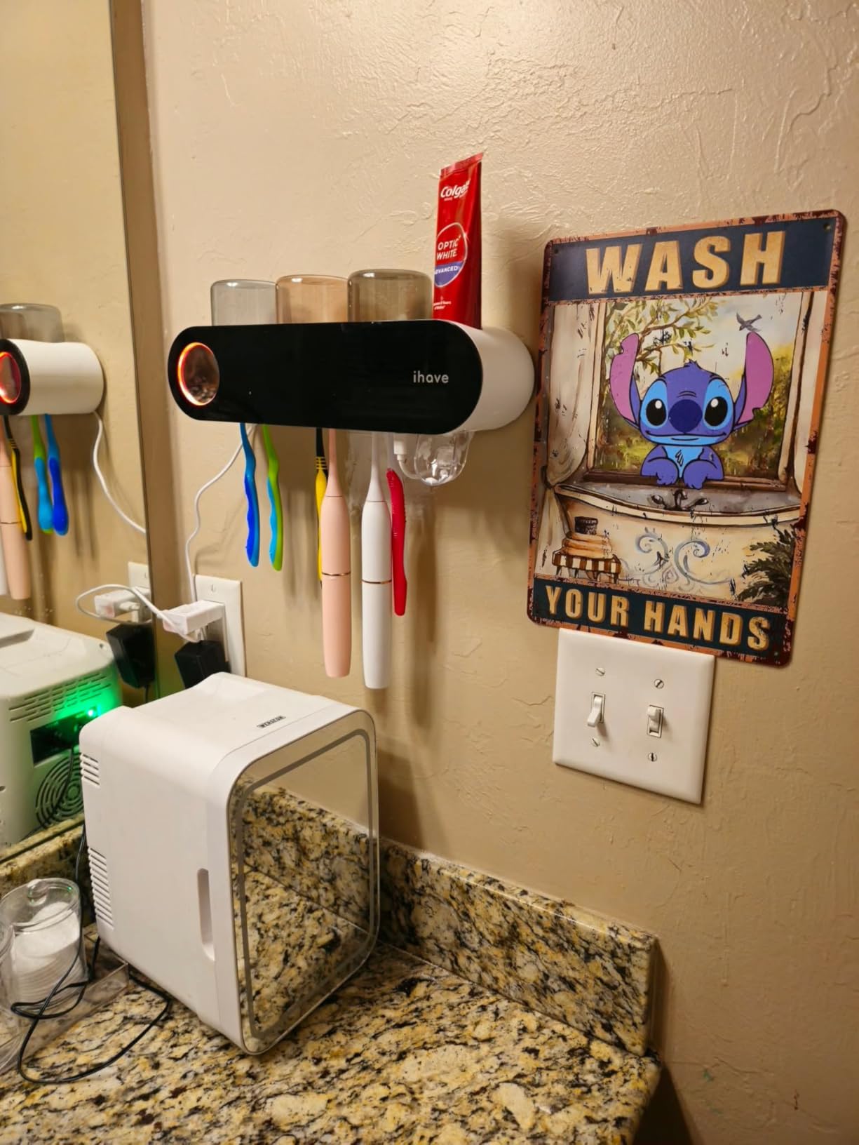 iHave UV Toothbrush Sanitizer Holder Wall Mount Toothpaste Dispenser, 2-Cup | Auto-Cycle Disinfection Toothbrush Holders for Bathrooms with UV Toothbrush Sanitizer & Toothpaste Dispenser, Breathing Light customer photo 1