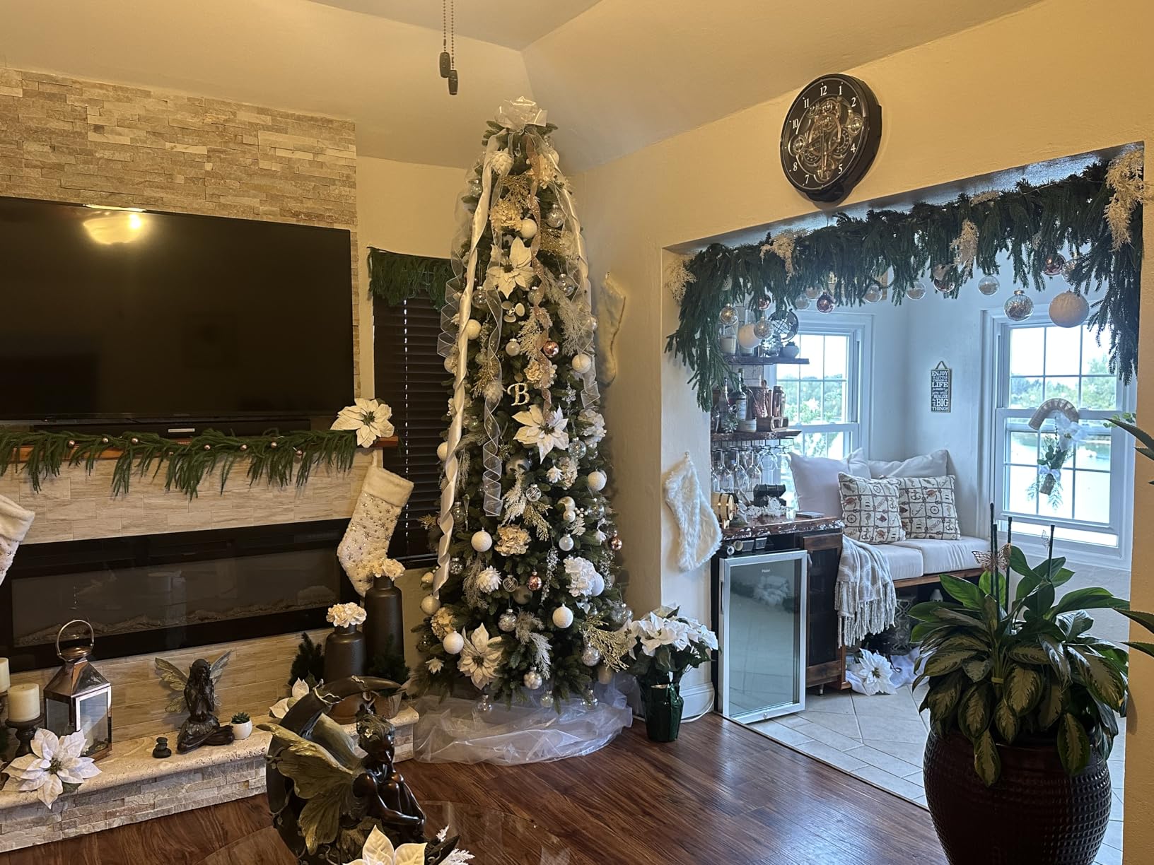 Hananona 9 Ft 2 Pcs Artificial Norfolk Pine Garlands, Realistic Pine Garland, Green Artificial Greenery Garland for Table, Mantle, Wall, Indoor, Outdoor Winter Christmas Decorations (2, 9 FT) customer photo 1