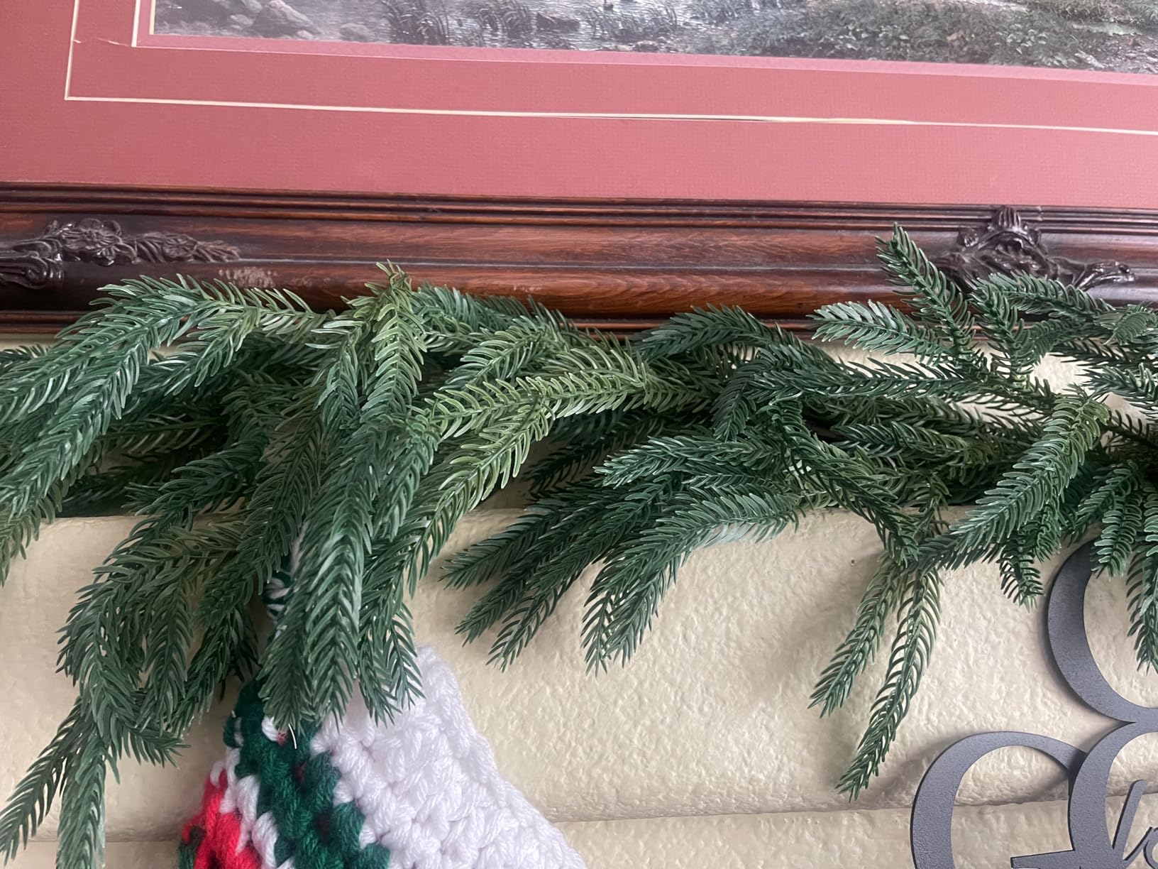 Hananona 9 Ft 2 Pcs Artificial Norfolk Pine Garlands, Realistic Pine Garland, Green Artificial Greenery Garland for Table, Mantle, Wall, Indoor, Outdoor Winter Christmas Decorations (2, 9 FT) customer photo 2