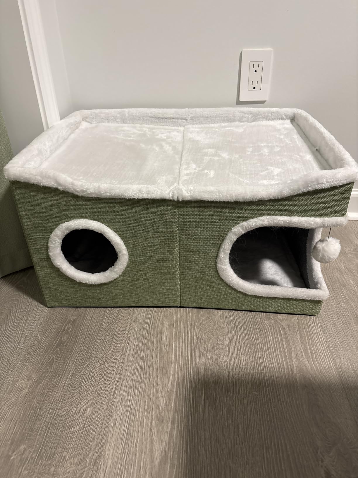 Extra Large Cat Beds for Indoor Cats, Covered Cat Cave Beds & Furniture with Scratch Pad and Fluffy Ball, Foldable Cat Condo Hideaway with Reversible Cushion for Multi Small Pet Large Kittens, Grey customer photo 1