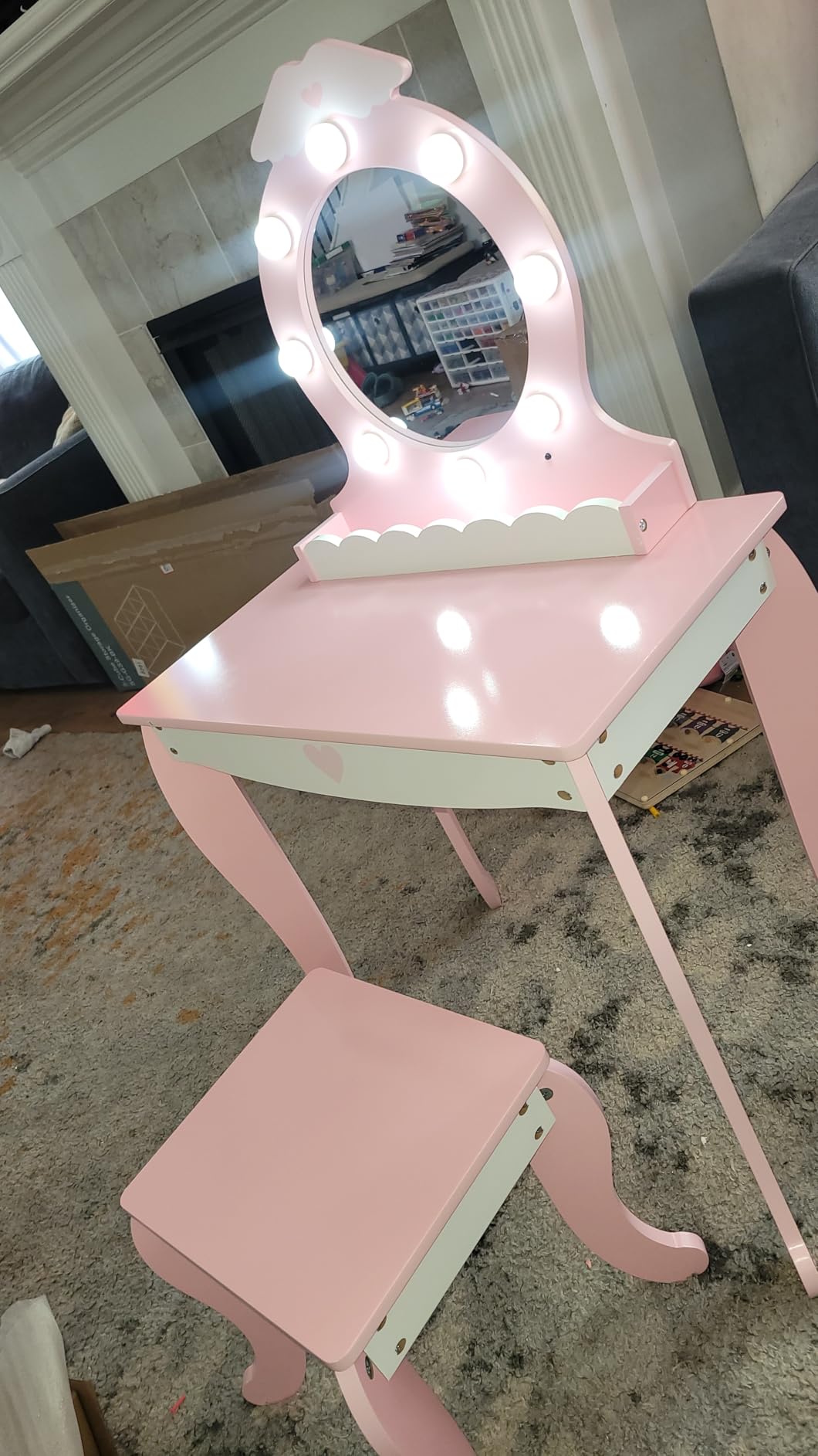 MU Kids Vanity Set with Lighted Mirror and Stool, Kids Make Up Vanity Desk with Storage Space, Wing Pattern for Little Girls customer photo 1