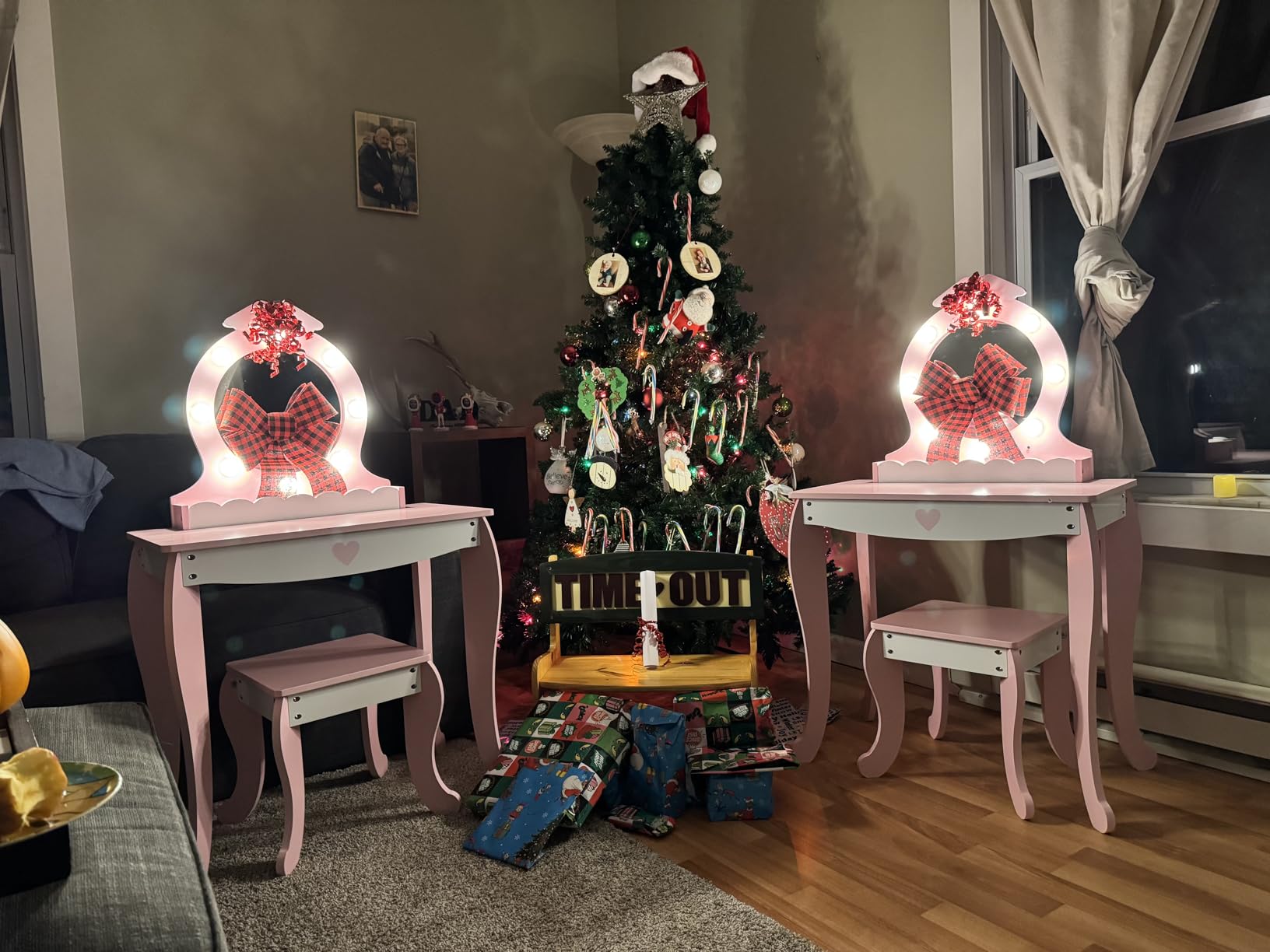 MU Kids Vanity Set with Lighted Mirror and Stool, Kids Make Up Vanity Desk with Storage Space, Wing Pattern for Little Girls customer photo 2
