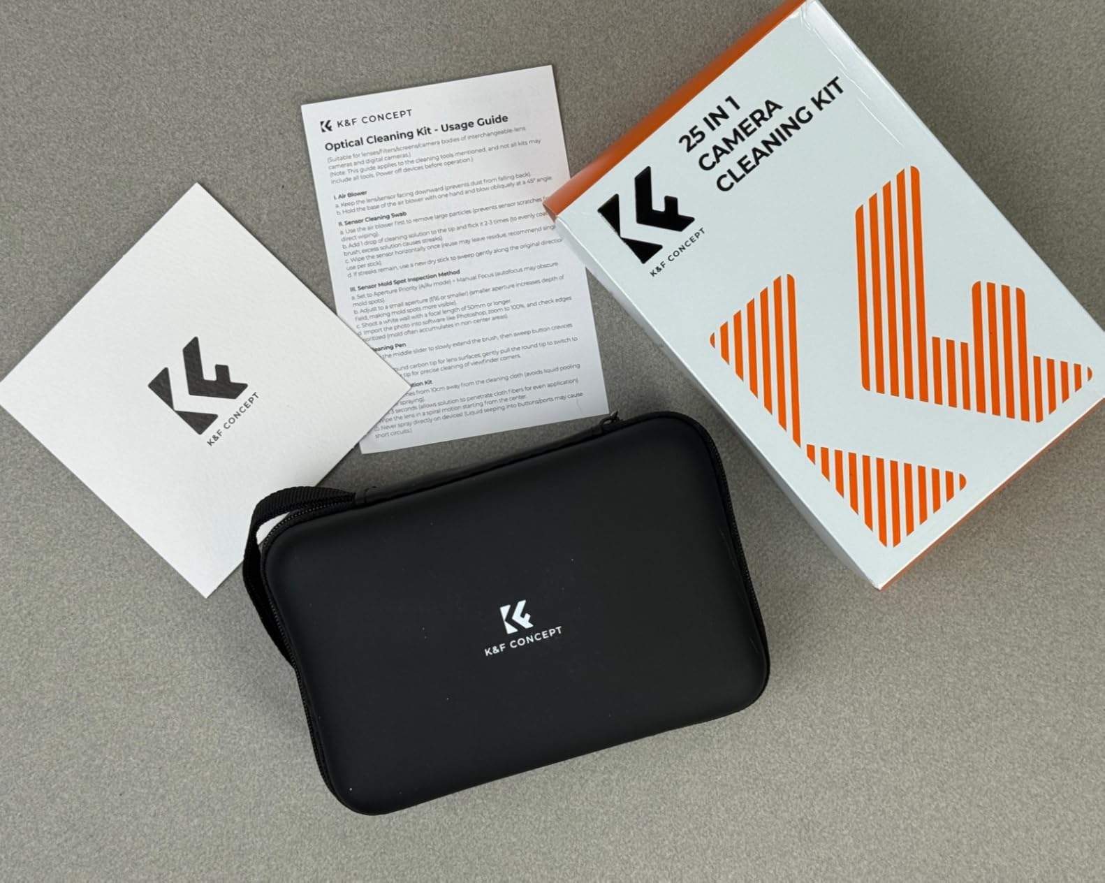 K&F CONCEPT 25 in 1 Camera Pro Cleaning Kit, APS-C Lens and Sensor Cleaner | 16mm Vac-Sealed Swabs,Lens Pen,60 and 20ML Lens Cleaner,Cloth,Blower,Hard Case, for Canon Nikon Sony DSLR Mirrorless,MK03 customer photo 1
