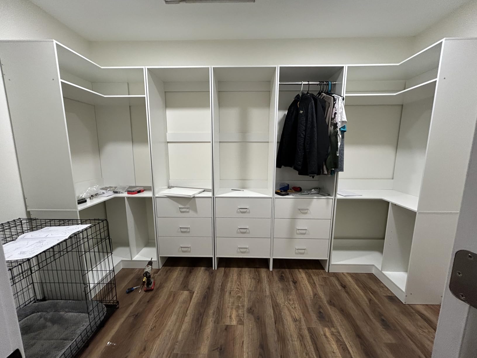 Aheaplus Closet System with 3 Drawers, 2 Hanging Rods & Corner Tower, Corner Closet System with Hanging, L-Shaped Walk-In Wardrobe Organizer, 1300+ lbs Capacity, Set of 2, White customer photo 2