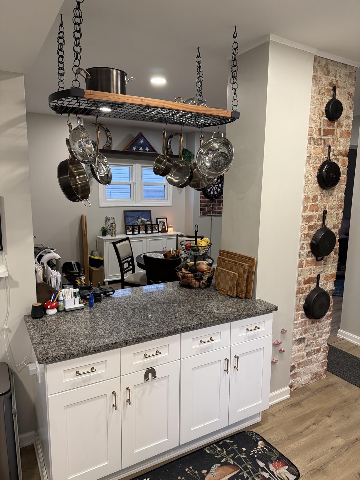 KES 48 Inch Large Hanging Pot Rack Ceiling Mount with 130lb High-Capacity | 20 S-Hooks Ceiling Pot and Pan Hanging Rack, Matte Black Metal Pot Hangers for Kitchen with Wood Trim customer photo 1