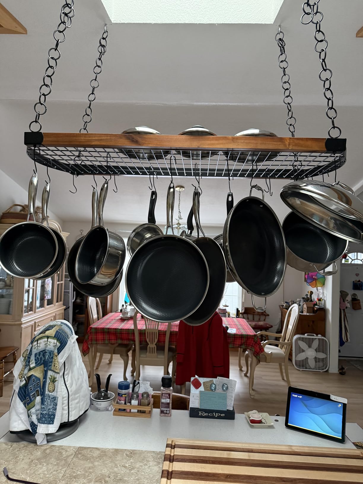 KES 48 Inch Large Hanging Pot Rack Ceiling Mount with 130lb High-Capacity | 20 S-Hooks Ceiling Pot and Pan Hanging Rack, Matte Black Metal Pot Hangers for Kitchen with Wood Trim customer photo 2