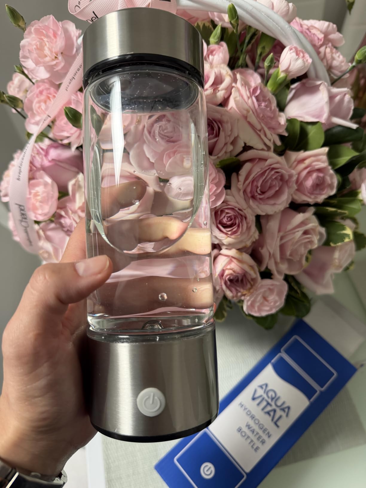 Aqua Vital Hydrogen Water Bottle 2026 Generator 16 oz SPE PEM Ionized H2 | USB-C Rechargeable Glass Hydration Flask with Auto Shut-Off, Portable Sports & Travel Hydrogenated Water Machine, 470 ml customer photo 1
