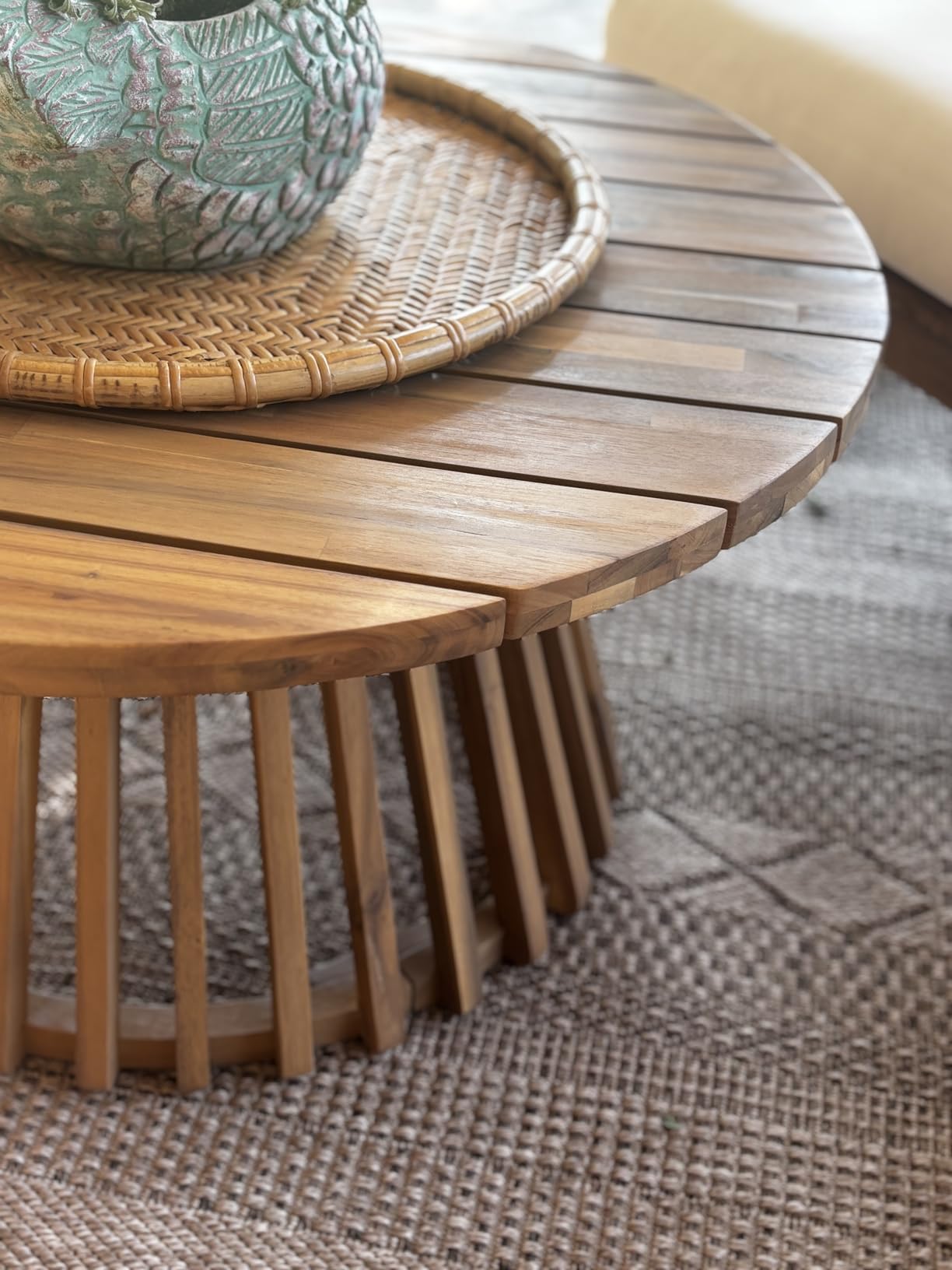 Merax Outdoor 4-Piece Acacia Wood Conversation Set - Patio 3-Seat Loveseat Sofa Daybed with Cushion, 2 Armchair and Round Coffee Table for Backyard, Lawn, Balcony, Teak + Beige customer photo 2