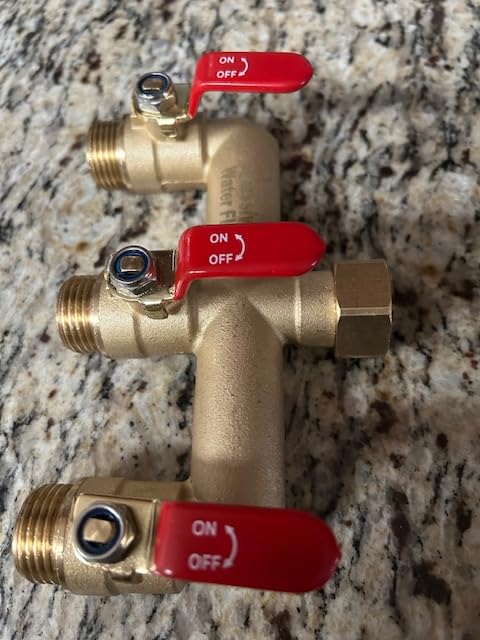 3 Way Hose Splitter, Heavy Duty Full Flow Garden Water Hose Bib Spigot Splitter, Brass Rust and Freeze Resistant Outdoor Faucet Splitter, T Adapter Connector with 3/4 - Inch GHT Thread (Green) customer photo 1
