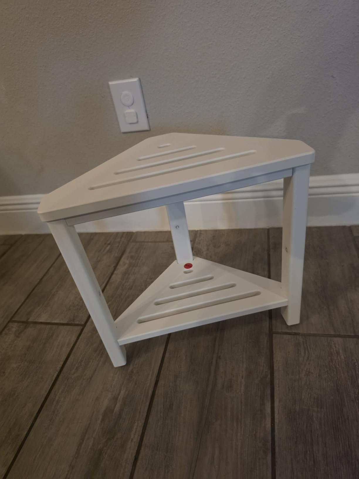 Shower Foot Rest 15in, HDPE Waterproof Shower Stool for Inside Shower, Corner Shower Stool for Shaving Legs with Storage Shelf for Small Space, Plastic Corner Shower Bench, White customer photo 1