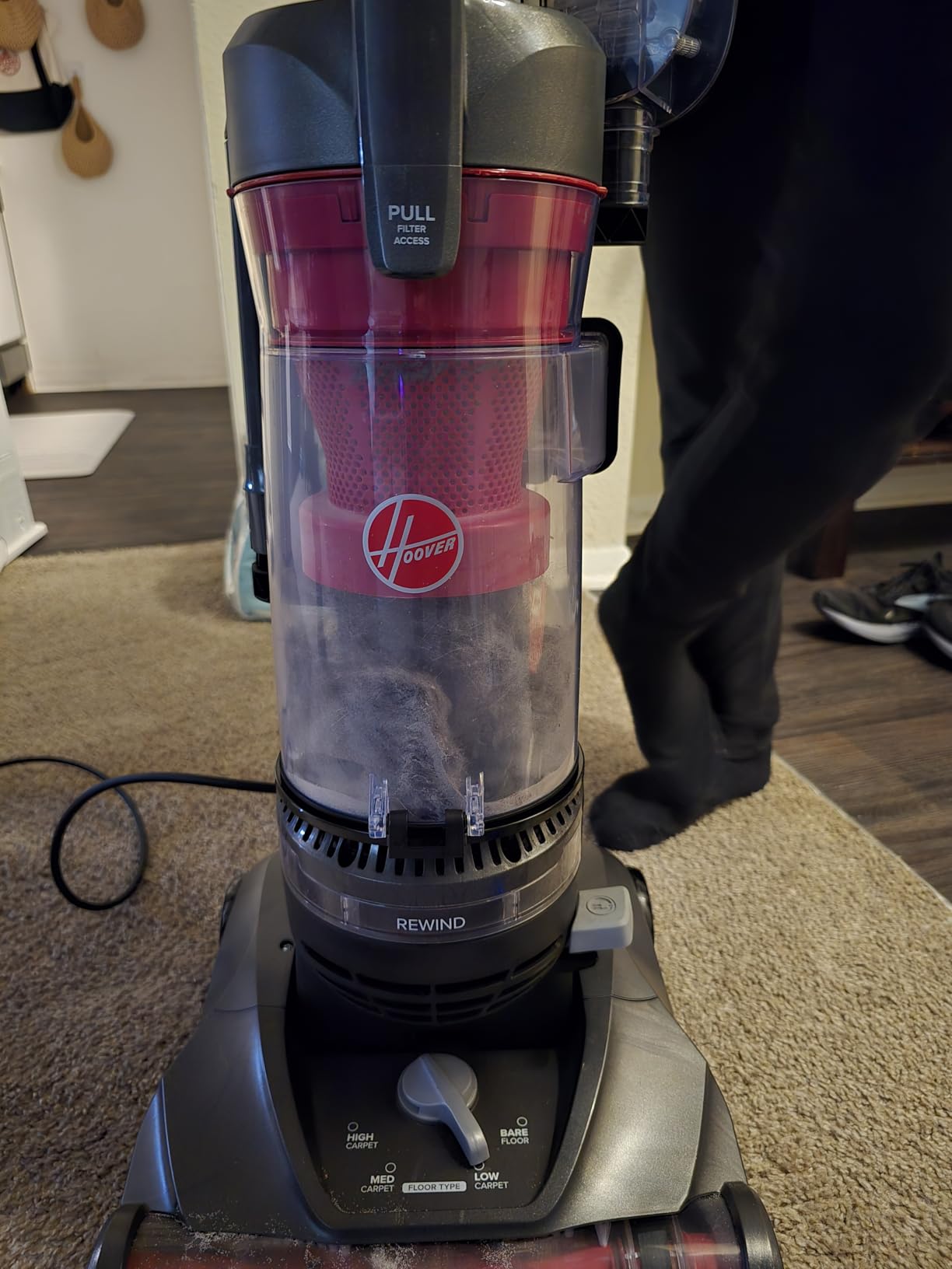 Hoover Rewind Pet Upright Bagless Vacuum Cleaner for Carpet and Hard Floors, Automatic Cord Rewind, Above Floor Cleaning Corded Vacuum Cleaners for Home Use, Gray customer photo 1
