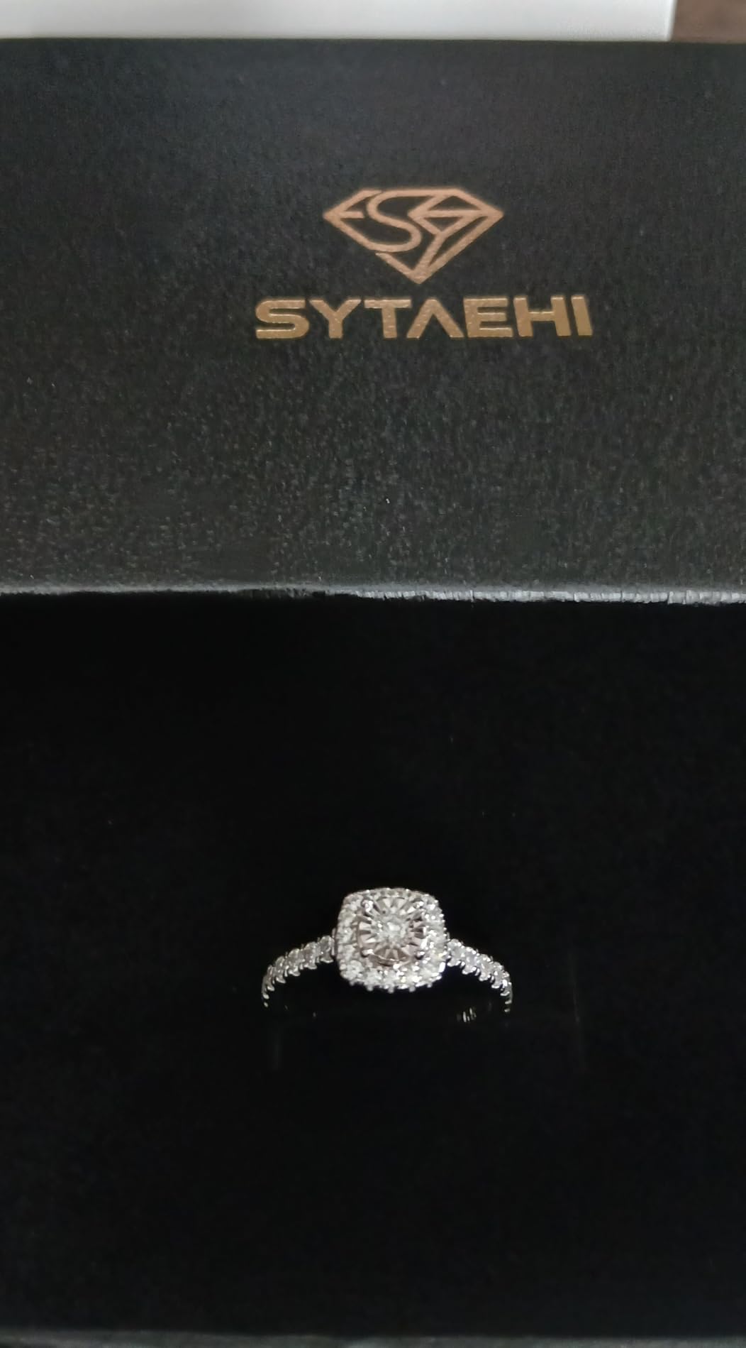 Sterling Silver Halo Lab Grown Diamond Engagement Ring, Pave Band customer photo 1