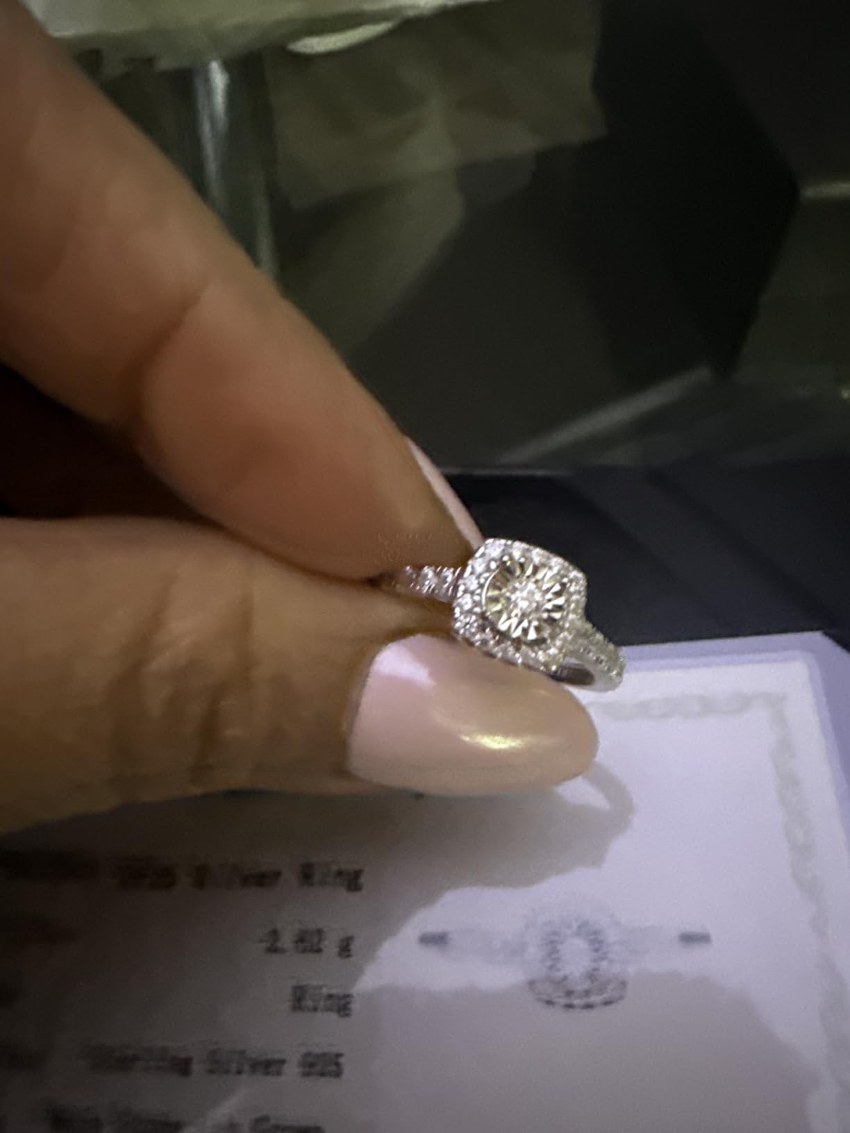 Sterling Silver Halo Lab Grown Diamond Engagement Ring, Pave Band customer photo 2