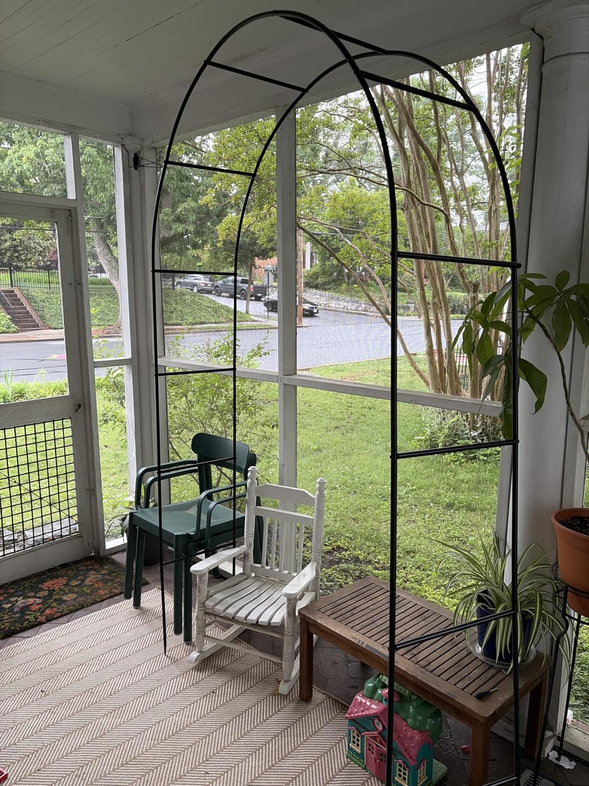 Garden Arch Galvanized Metal Rust-Proof Heavy Duty for Climbing Vines Roses | 7.6ft H x 4.6ft W Upgrade Garden Arbor for Plants, Flowers, Clematis, Jasmine, Party Decor for Wedding, Halloween, Christmas customer photo 2